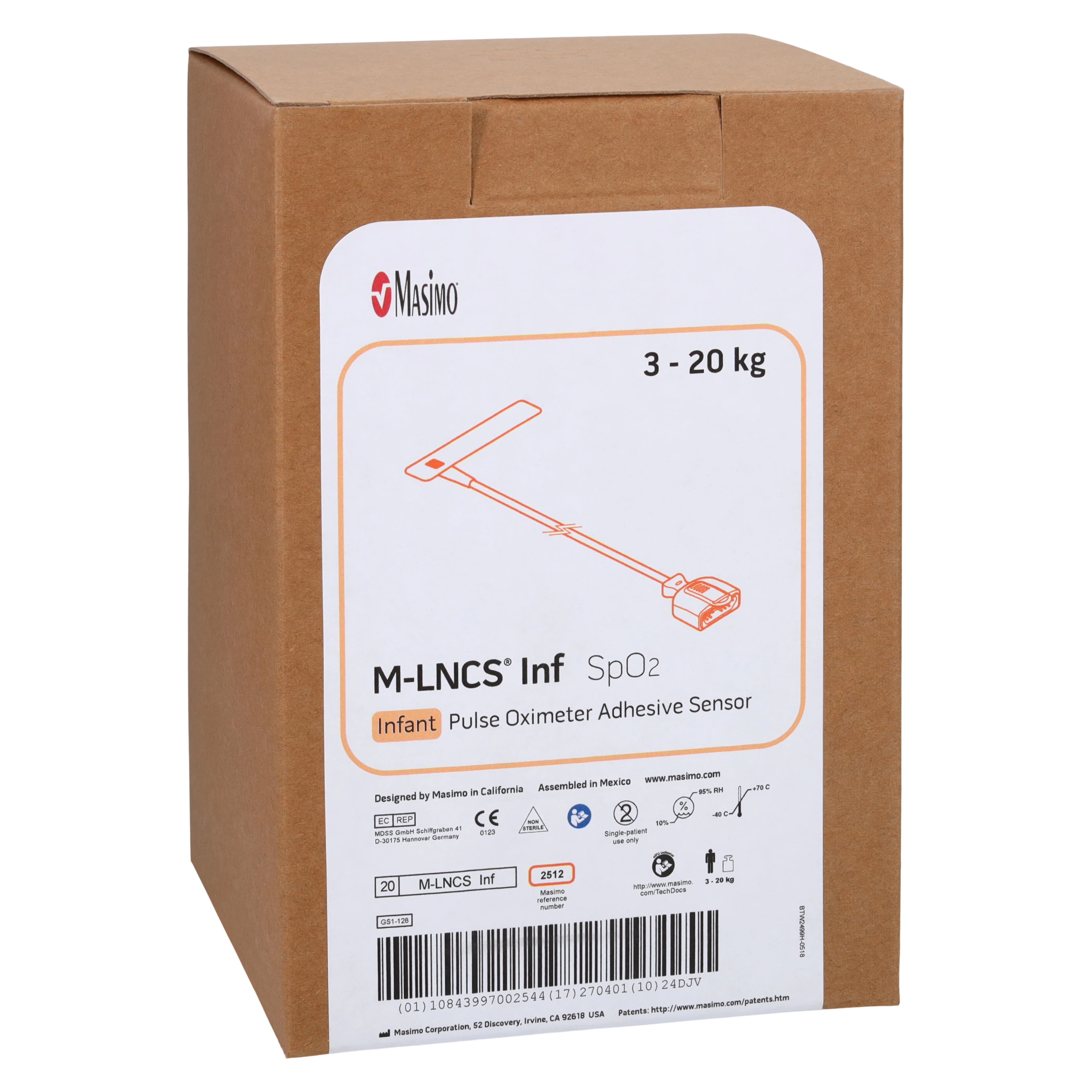 Masimo M-LNCS Infant SpO2 Pulse Oximeter Sensor, 18" Cable, 20/Box - M-LNCS Infant Sensor 18" - Image 1