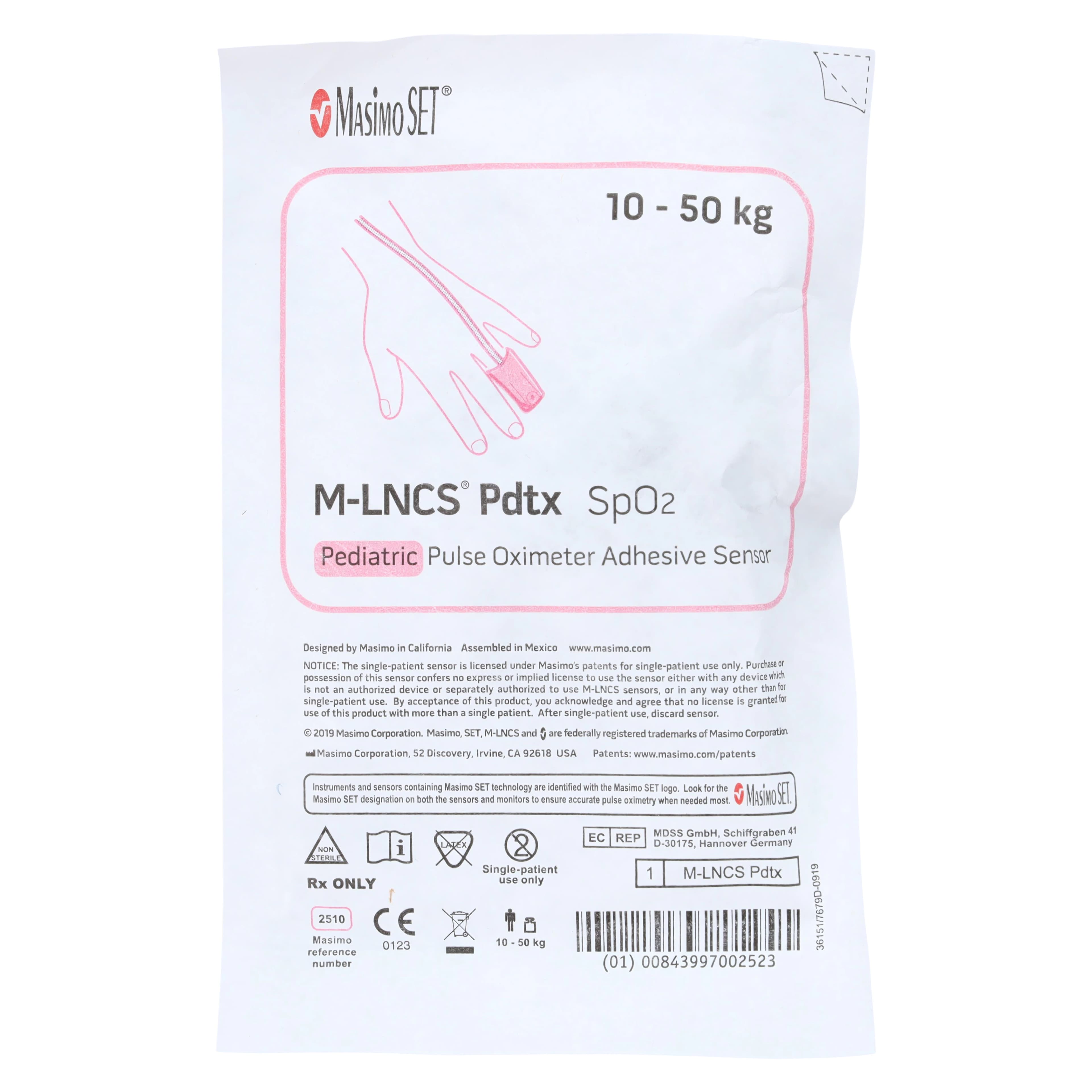 Masimo M-LNCS PDTX Pediatric SpO2 Pulse Oximeter Sensor, 18" Cable, 20/Box thumbnail 3