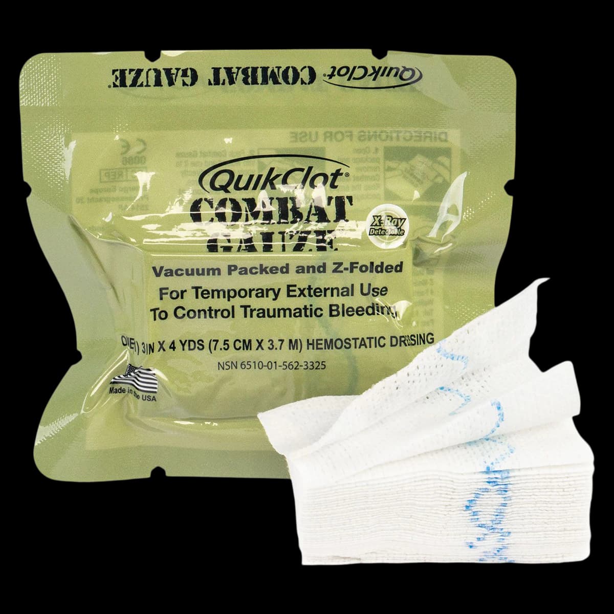 QuikClot Combat Gauze Z-Fold, 3" x 4 yd, Sterile, Not Made with Natural Rubber Latex - QuikClot Combat Gauze Z-Fold - Image 1