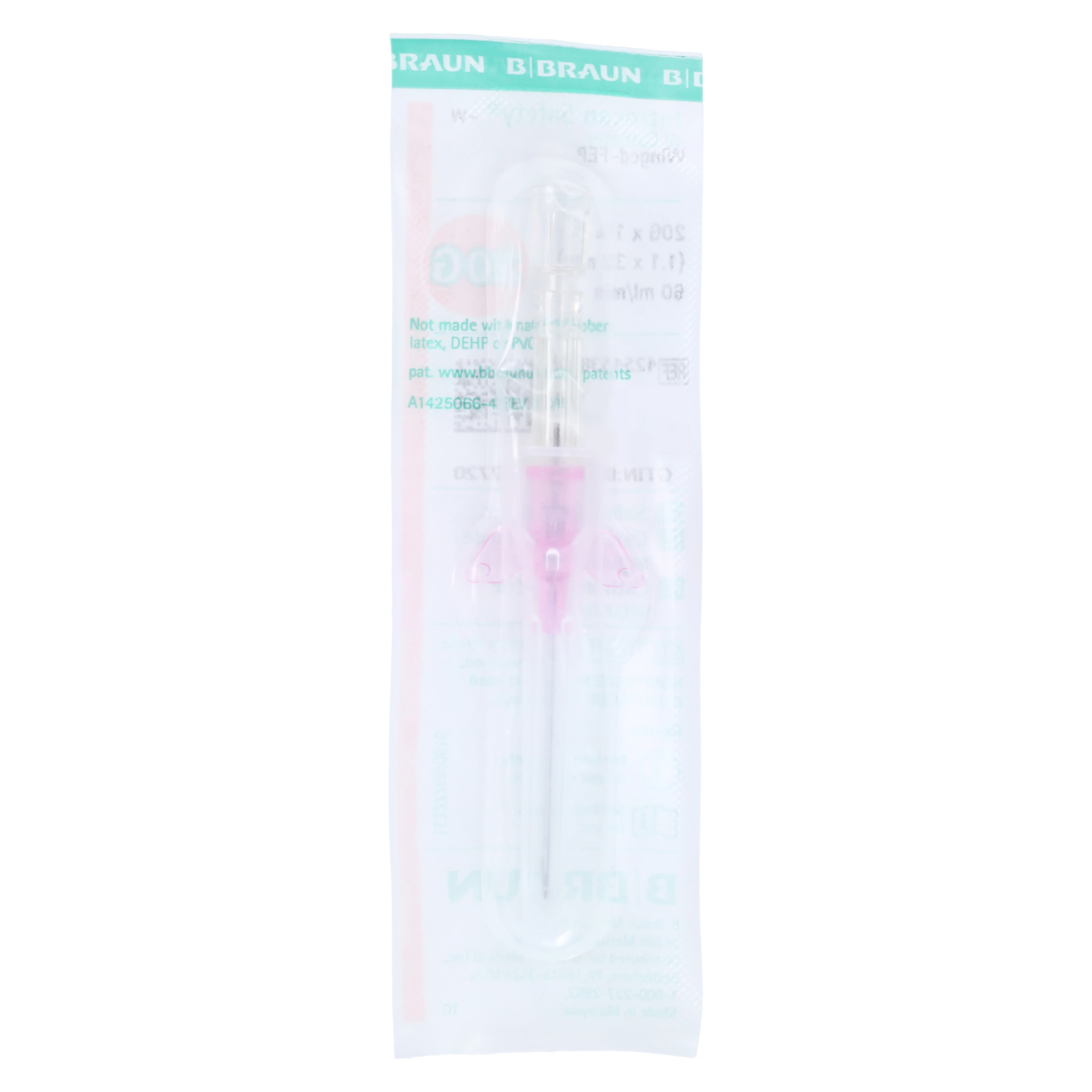B. Braun Introcan Safety IV Catheter, 20 Gauge, 1-1/4", FEP, Straight with Wings, Pink, Sterile, 50/Box thumbnail 5