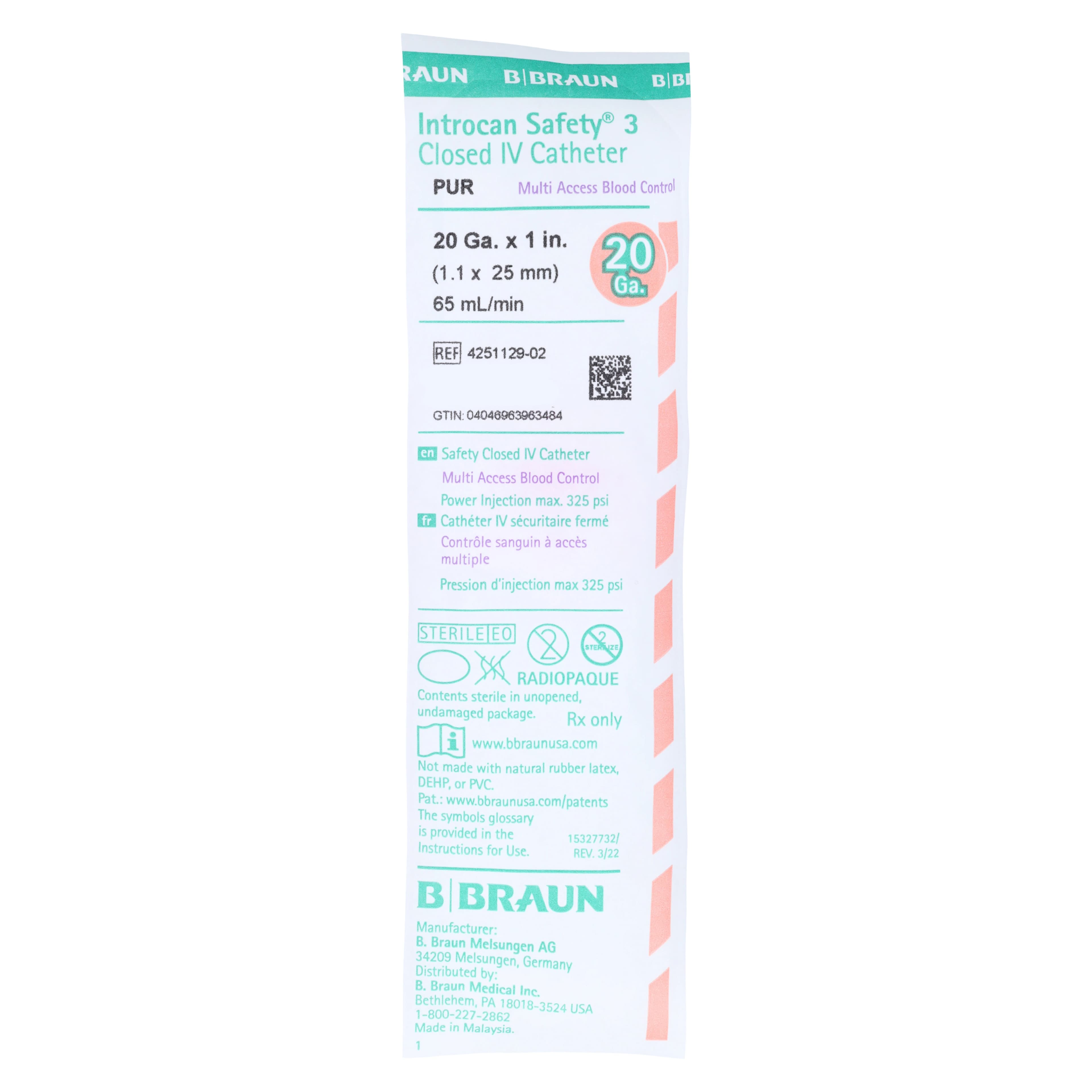 B. Braun Introcan Safety 3 IV Catheter, 20 Gauge, 1", Closed End, Pink, 50/Box thumbnail 4