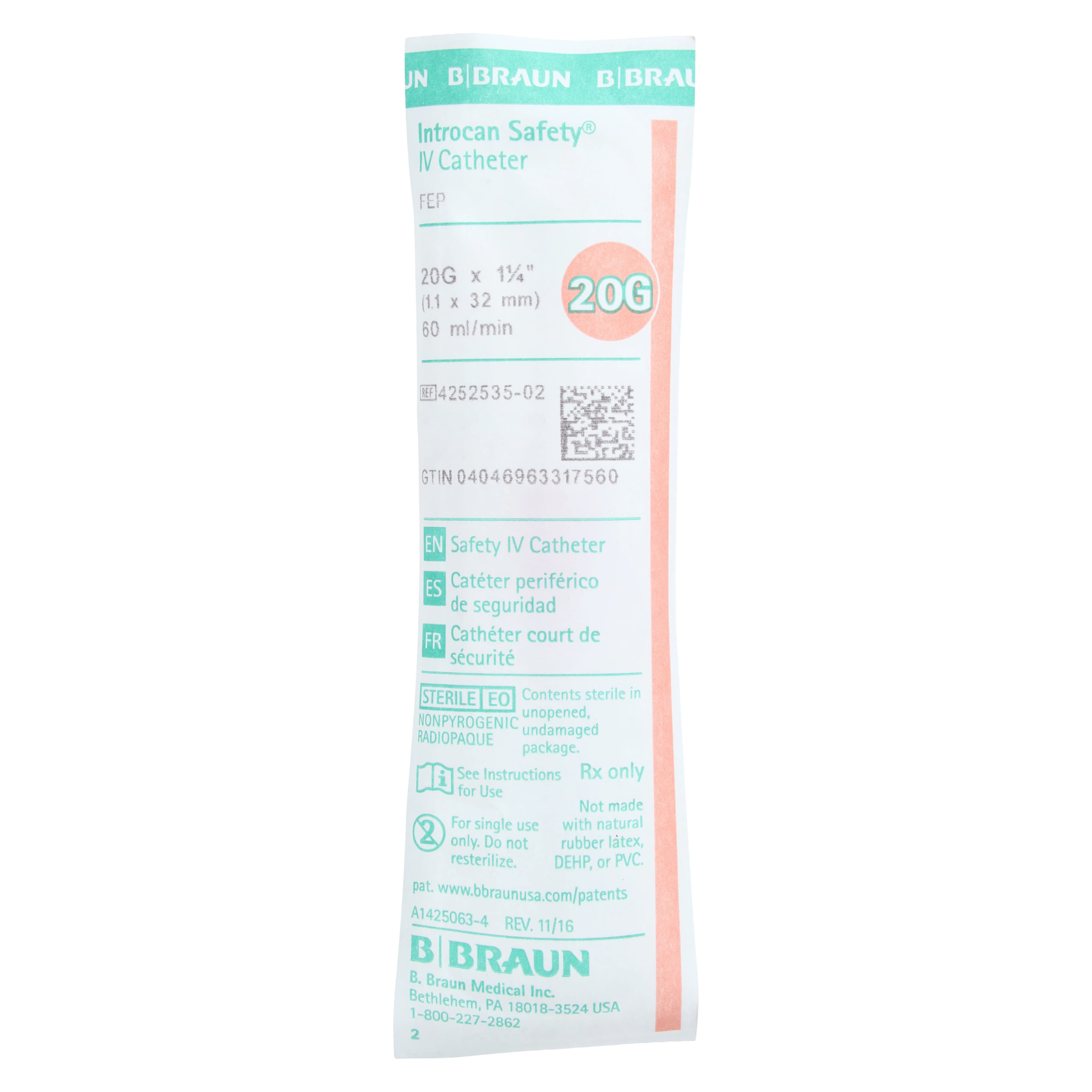 Introcan Safety IV Catheter, 20 Gauge, 1-1/4", Pink, Straight, Non-DEHP, Latex-Free, Sterile, Each thumbnail 5