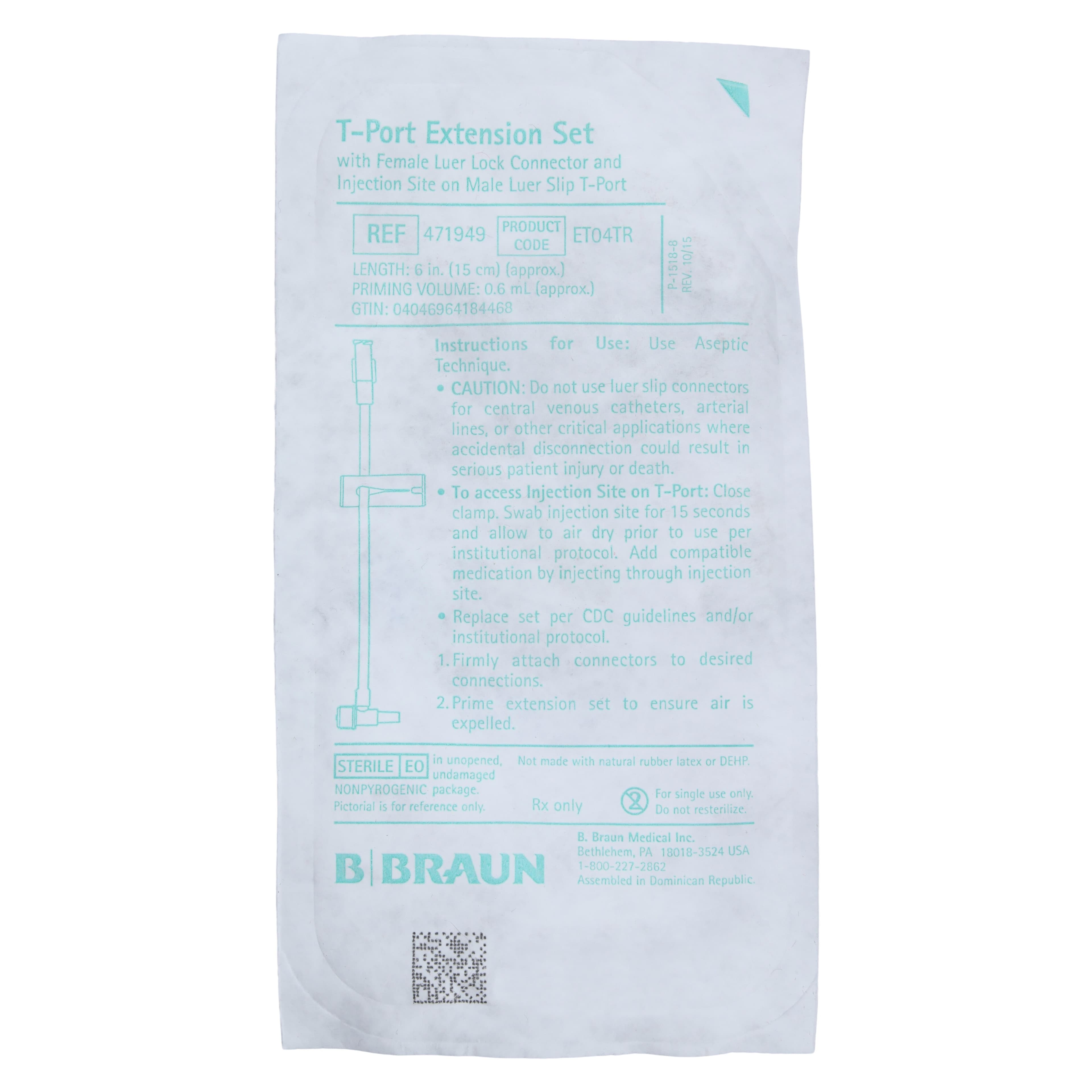 B. Braun Peripheral IV Extension Set, T-Port Injection Site, Standard Bore, 6" (15 cm), Female Luer Lock to Male Luer Slip, Slide Clamp, Sterile, Each thumbnail 3