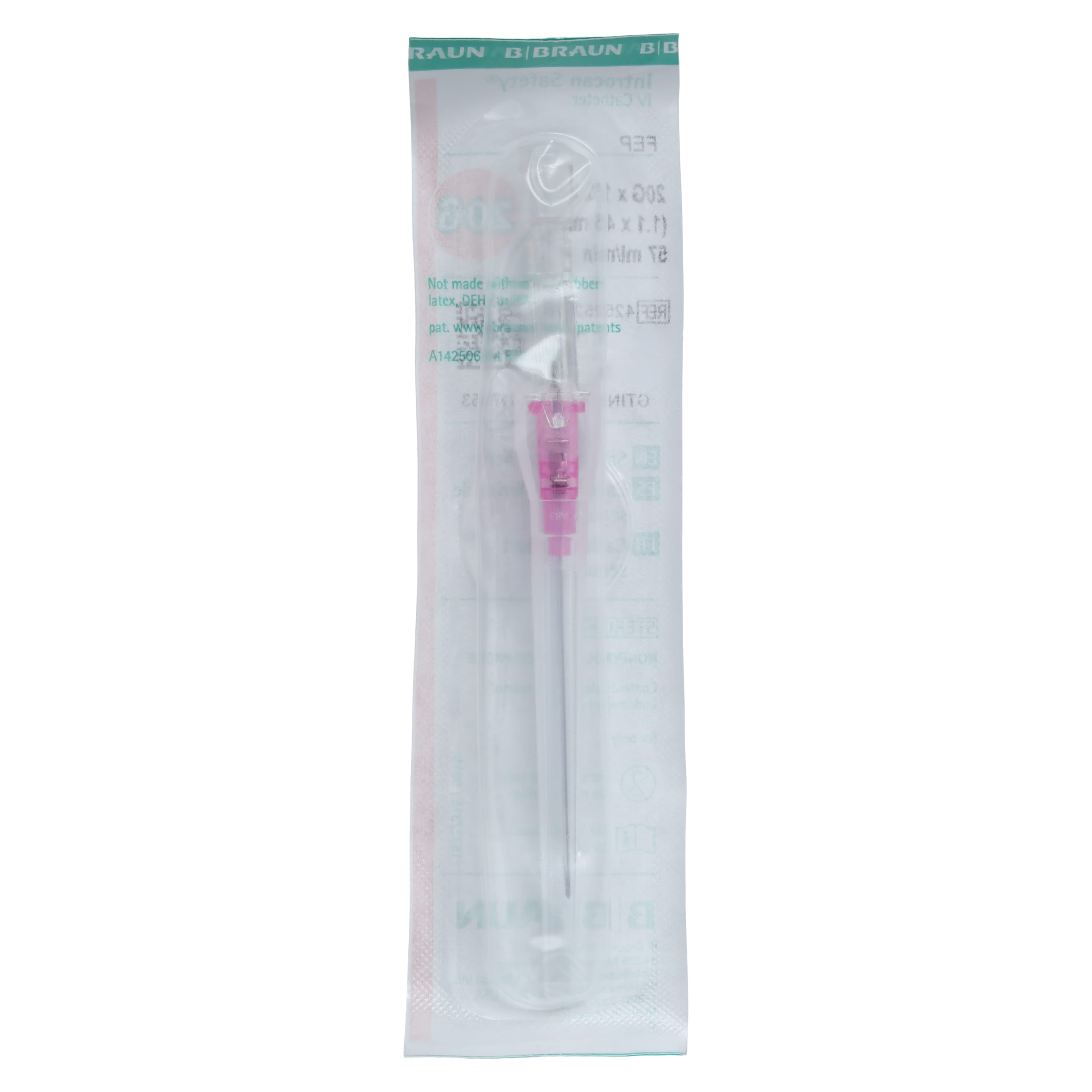 Introcan Safety IV Catheter, 20 Gauge, 1-3/4", Pink, Straight, Non-DEHP/Non-PVC, Latex-Free, Sterile, Each thumbnail 6