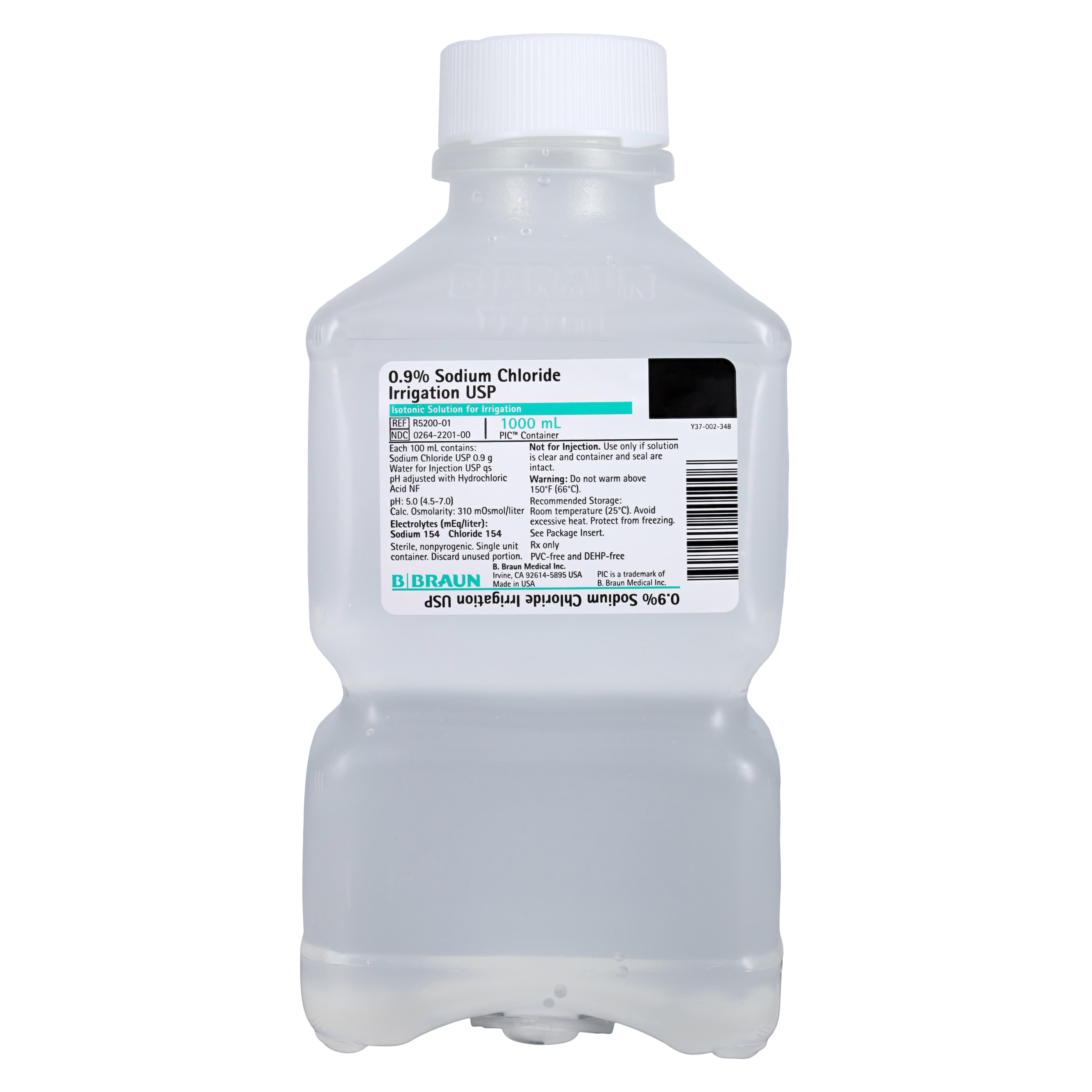 B. Braun Sodium Chloride 0.9% Irrigation Solution, 1000 mL Plastic Bottle, Sterile, DEHP-Free, Latex-Free - Sodium Chlo .9% Irr Bottle - Image 1