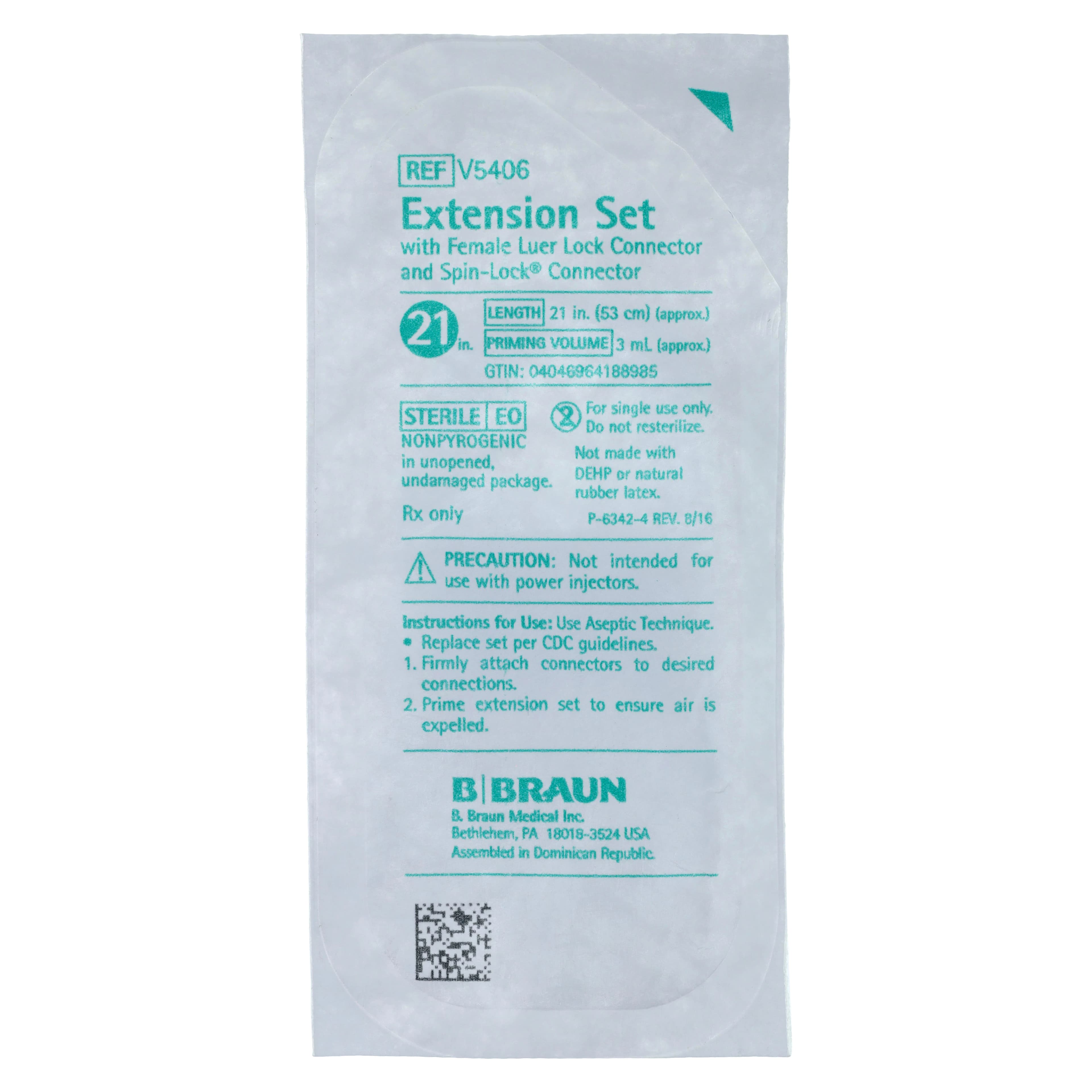 B. Braun Peripheral IV Extension Set, 21", 3mL Priming Volume, Female Luer Lock/SPIN-LOCK Male Connector, Sterile, 50/Box, V5406 thumbnail 3