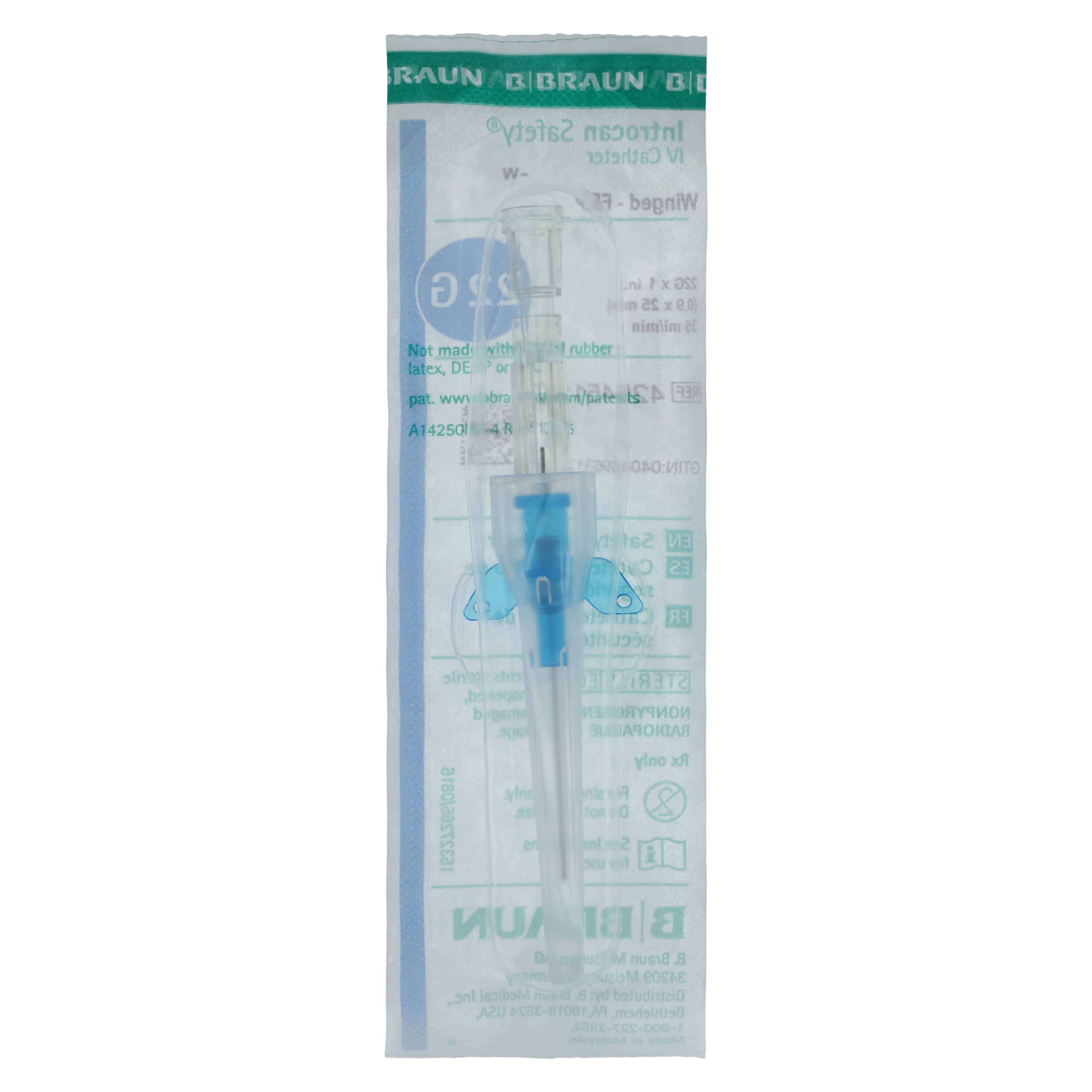Introcan Safety Cath Wing IV Catheter, 22 Gauge, 1", Blue, Sterile, Non-DEHP/Non-PVC, Latex-Free, 50/Box thumbnail 3