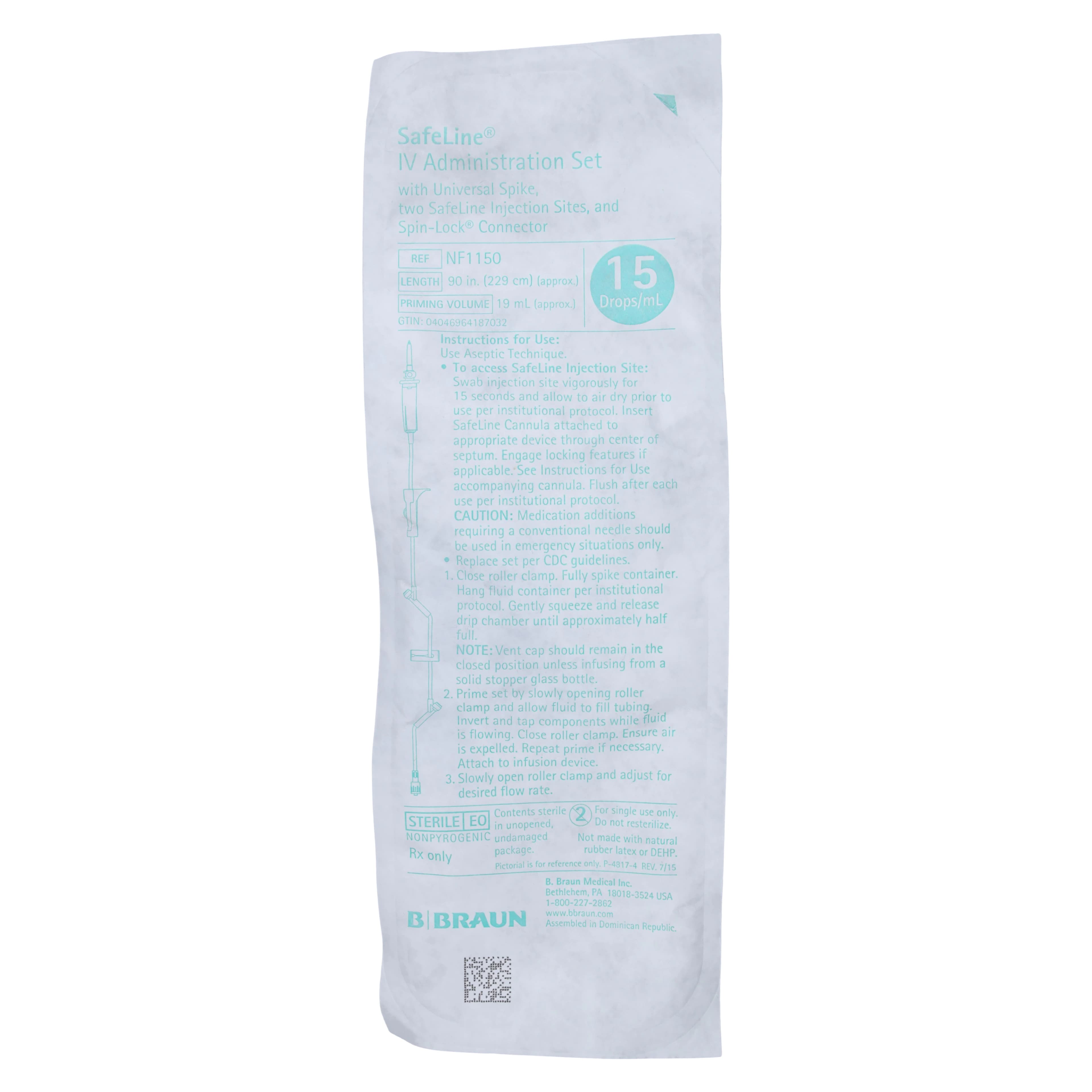 B. Braun Safeline IV Set with 2 Injection Sites, Needleless, 15 Drops/mL, 97" SPIN-LOCK Connector, Sterile, Latex-Free thumbnail 3