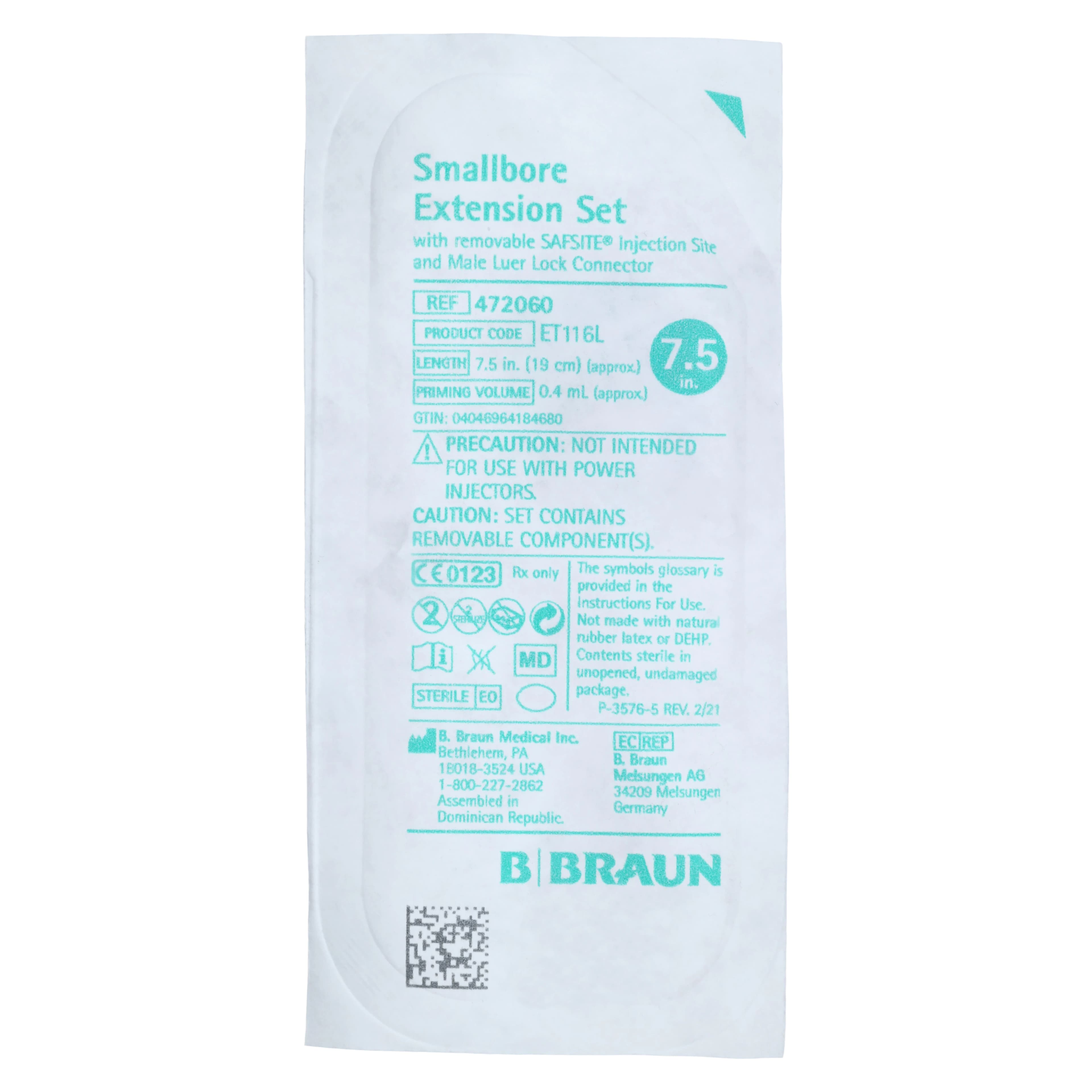 B. Braun Extension Luer Lock Connector IV Set, 7-1/2", Safesite Valve, Sterile, Latex-Free, 0.52mL Priming Volume thumbnail 3