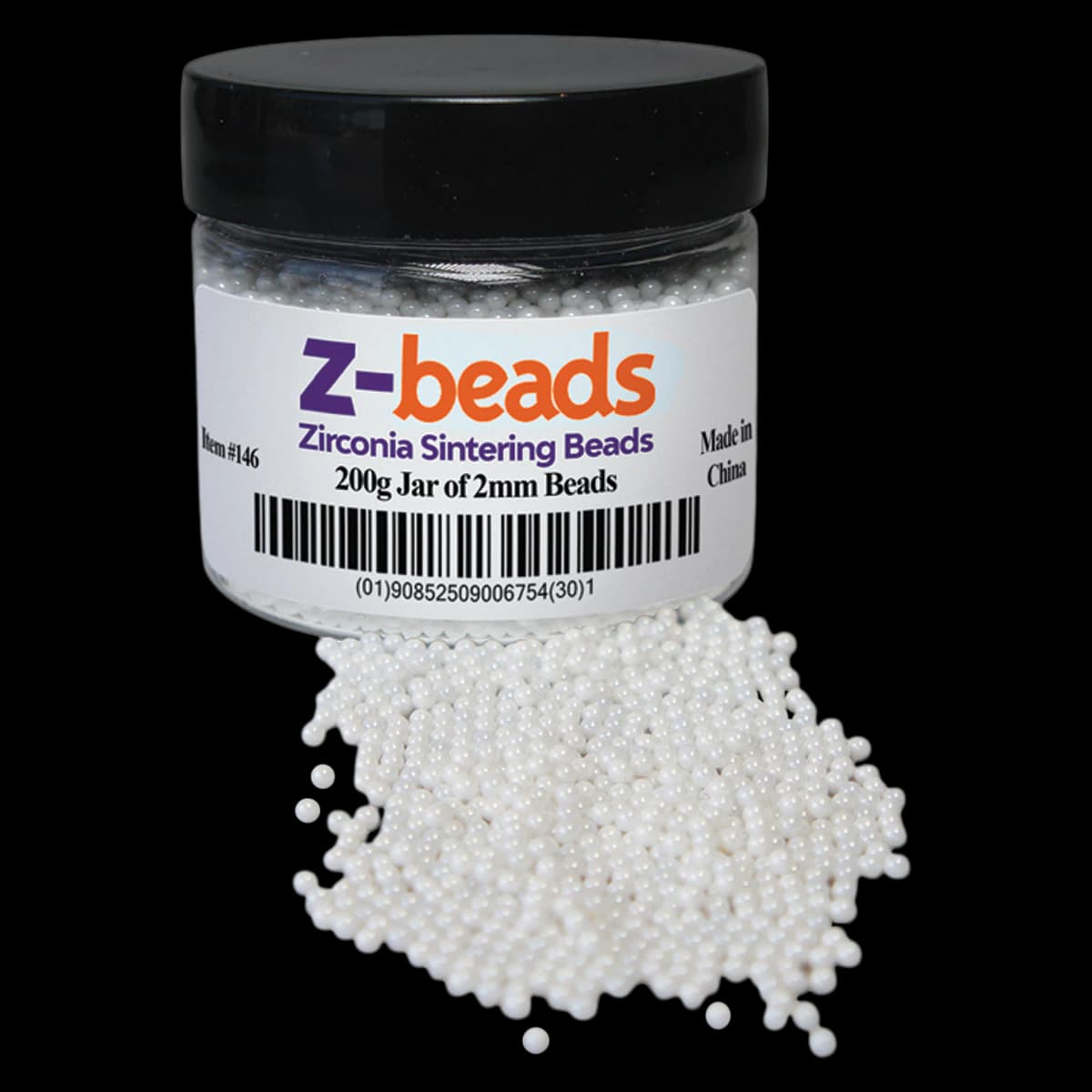 Z-Beads Zirconia Sintering Beads, 2mm, 200g Jar - Z-BEADS Sintering Beads 2mm - Image 1
