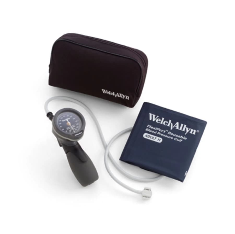Welch DuraShock Gold Series Aneroid Sphygmomanometer, Silver Ring Hand Model, Size 11, Black/Gray, Arm Dial Display, Latex-Free - Silver Ring Aneroid Hand Model - Image 1