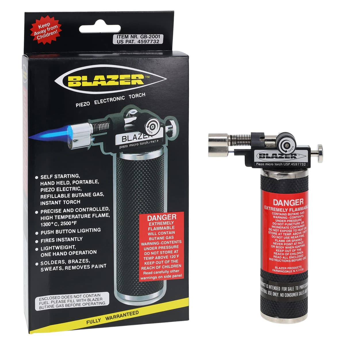 Blazer GB2001 Butane Micro Torch, Piezo Ignition, 2500°F, GB-2001 - BLAZER MICRO TORCHES - Image 1