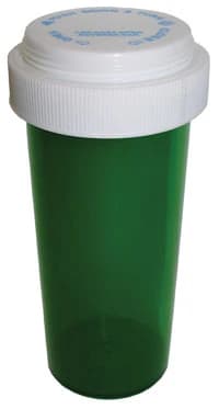 Clarke Container Medicine Vial, Plastic, 8 Dram, Green, Reversible Cap, 410/Case - Vial w/Reversible Cap Green - Image 1