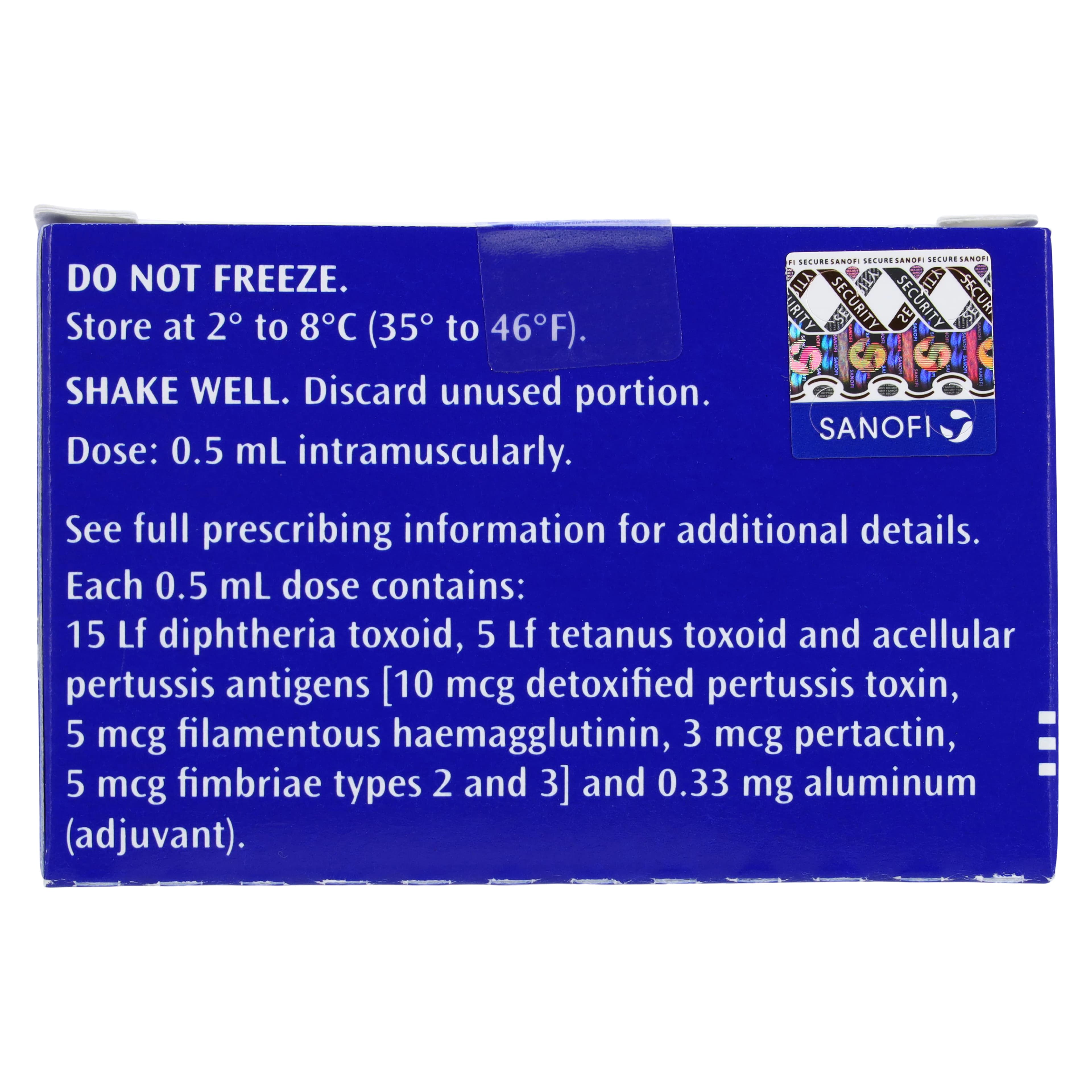 Daptacel (Diphtheria, Tetanus Toxoids and Acellular Pertussis Vaccine Adsorbed), Pediatric Injectable, 0.5 mL Single-Dose Vial, 10/Package thumbnail 2
