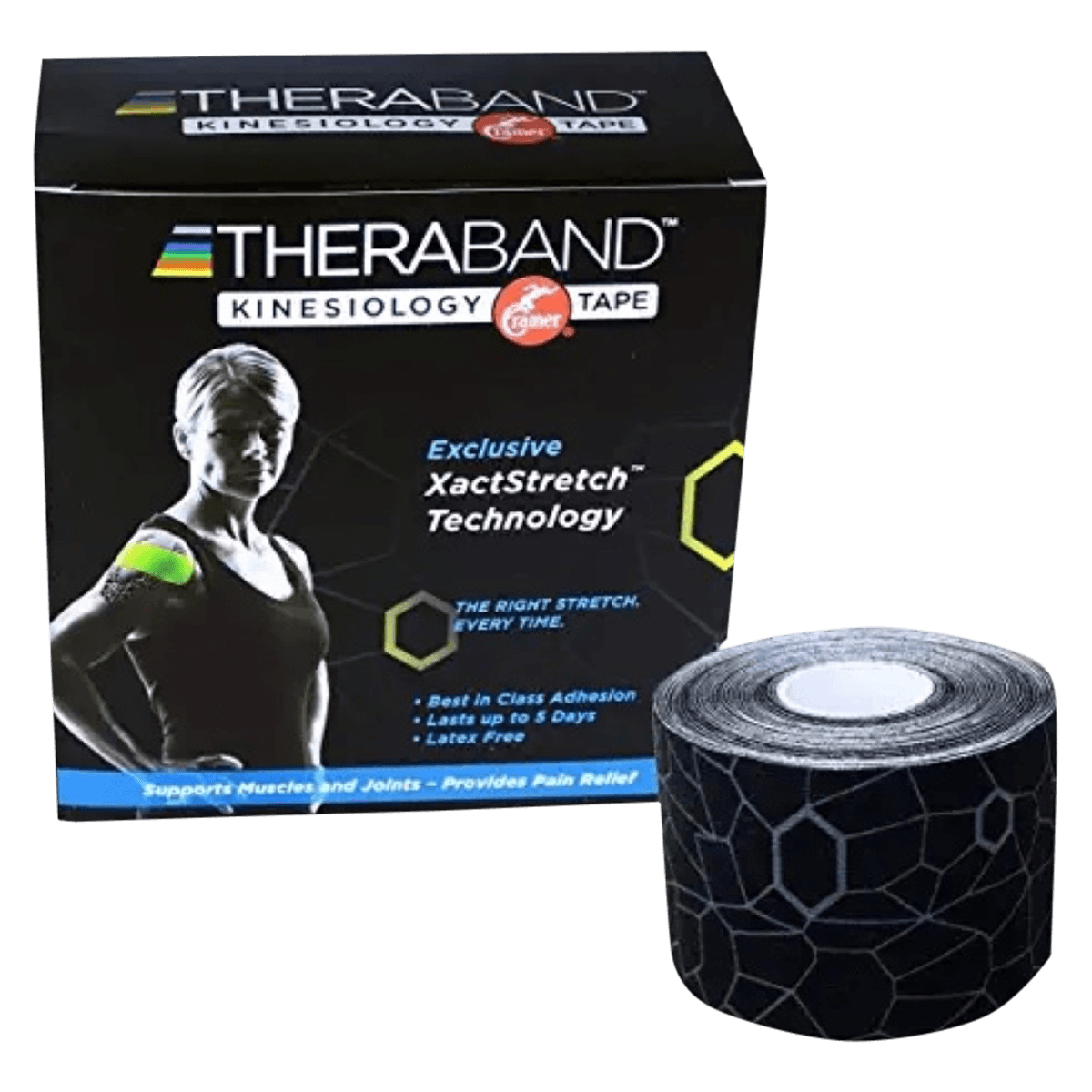 TheraBand K Tape Kinesiology Tape, Cotton/Spandex, 2" x 16.4', Black, Latex-Free, 6 Roll/Box thumbnail 2