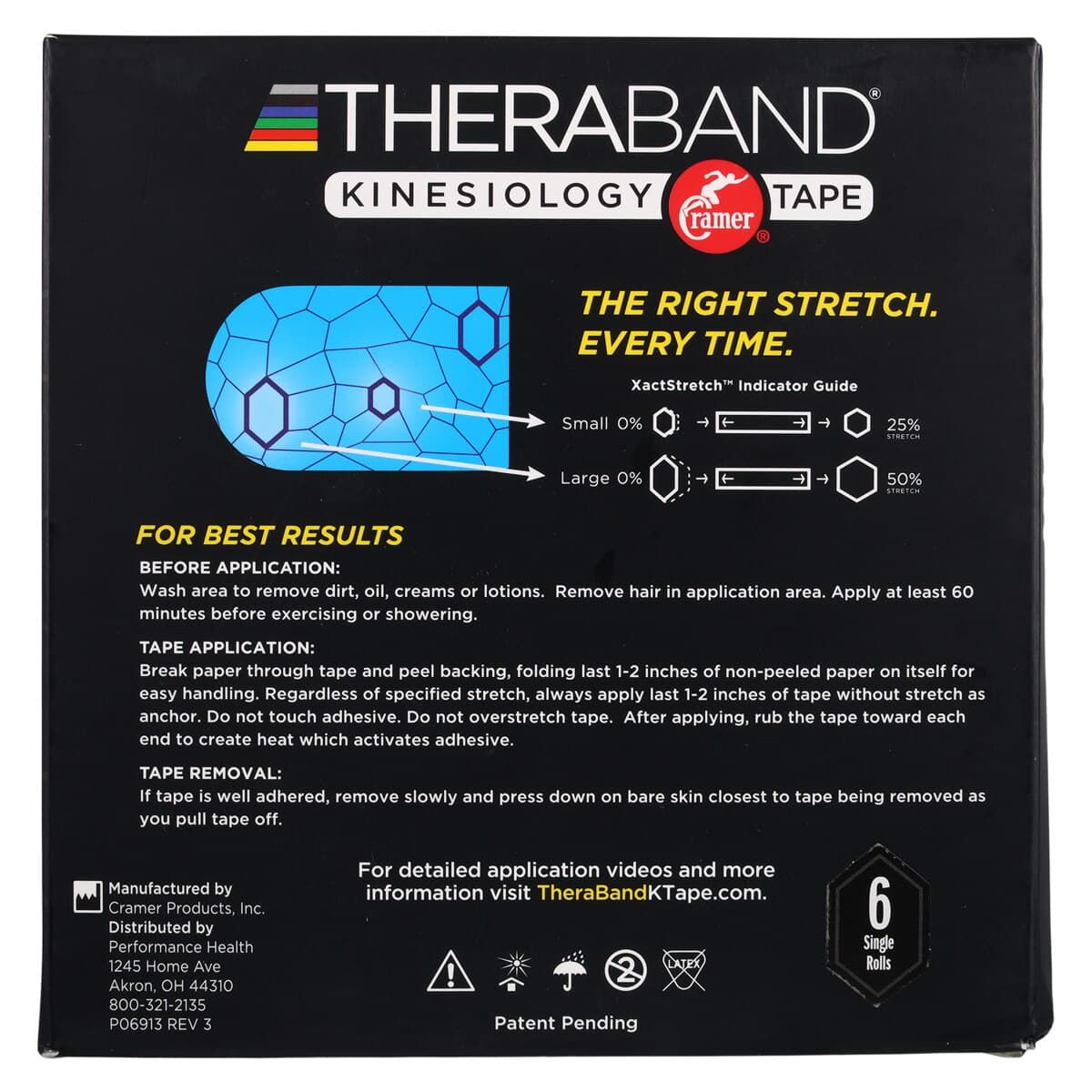 TheraBand K Tape Kinesiology Tape, Cotton/Spandex, 2" x 16.4', Black, Latex-Free, 6 Roll/Box thumbnail 4