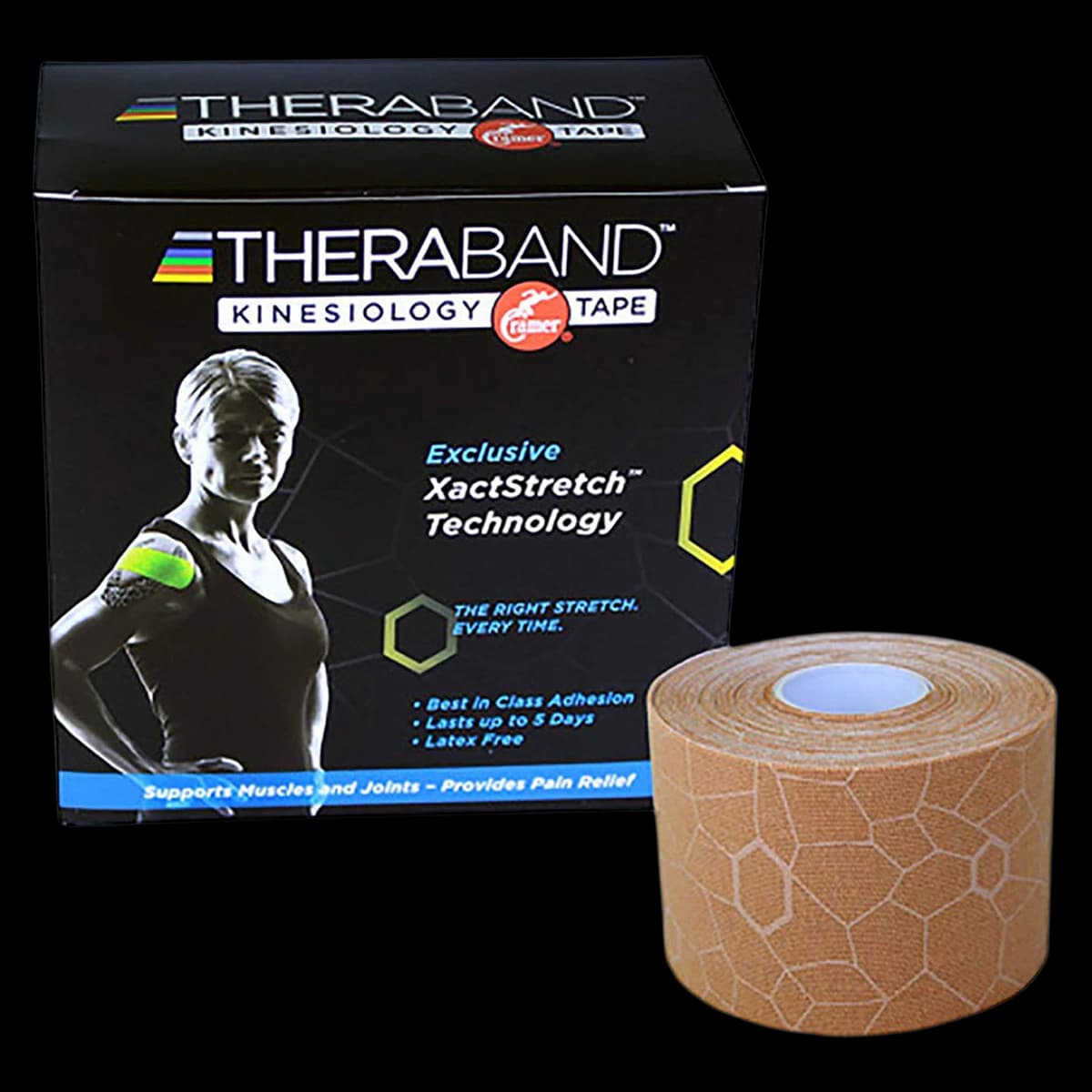 TheraBand K Tape Kinesiology Tape, 98% Cotton/2% Spandex, 2" x 16.4', Beige, 6 Rolls/Box - TheraBand K Tape Beige/Beige - Image 1