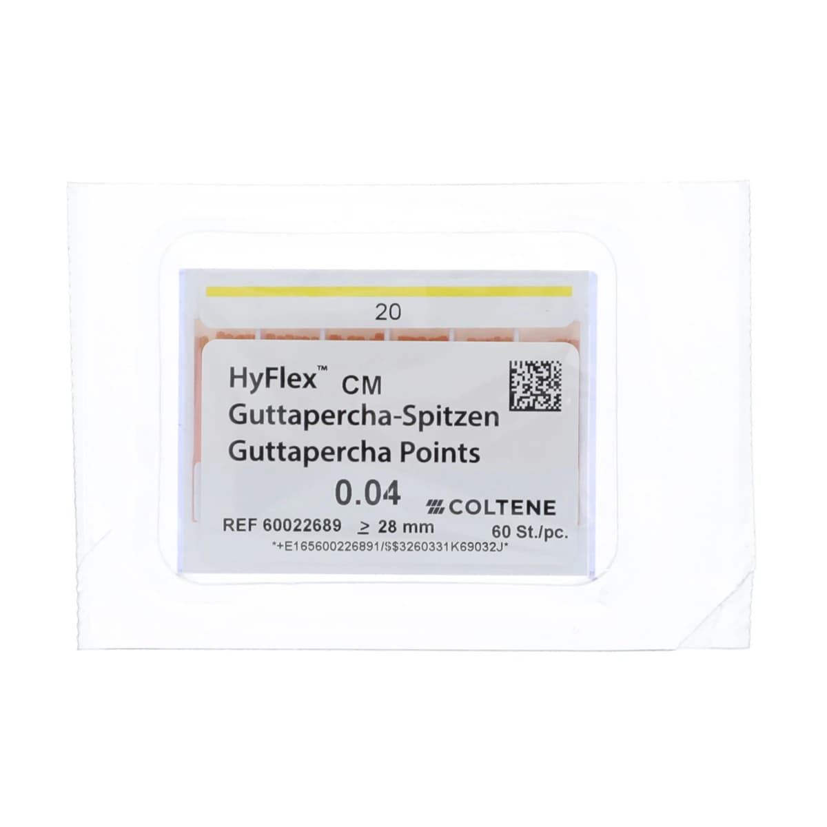 HyFlex CM Gutta-Percha Points, Taper .04, Size #20, Yellow, 60/Box, 60022689 - HyFlex CM GuttaPercha Points - Taper .04 - Size #20 - Image 1