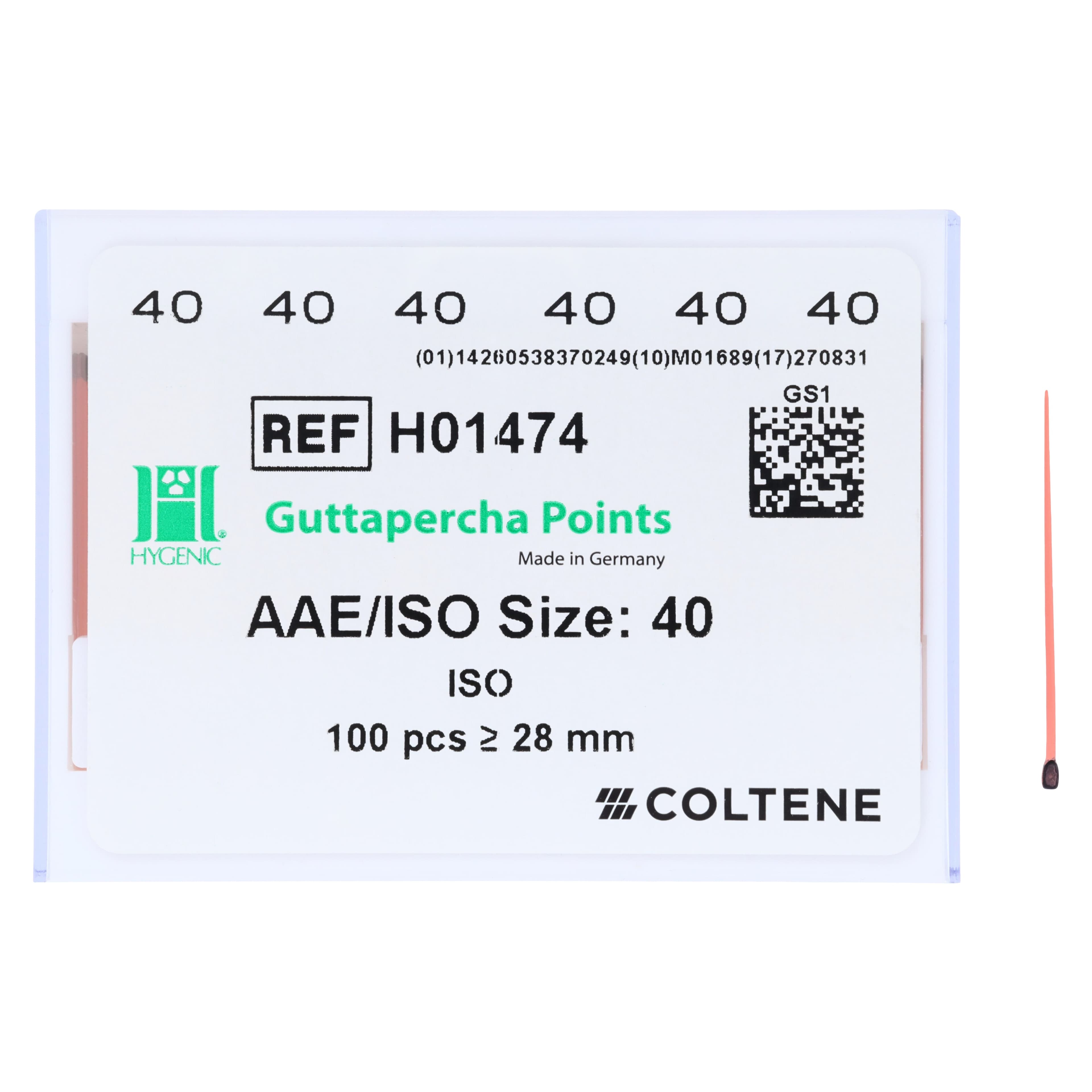 Hygenic® Gutta-Percha Points, AAE/ISO #40, Pink, 28mm, 100/Box (5 Vials of 20), H-01474 thumbnail 4