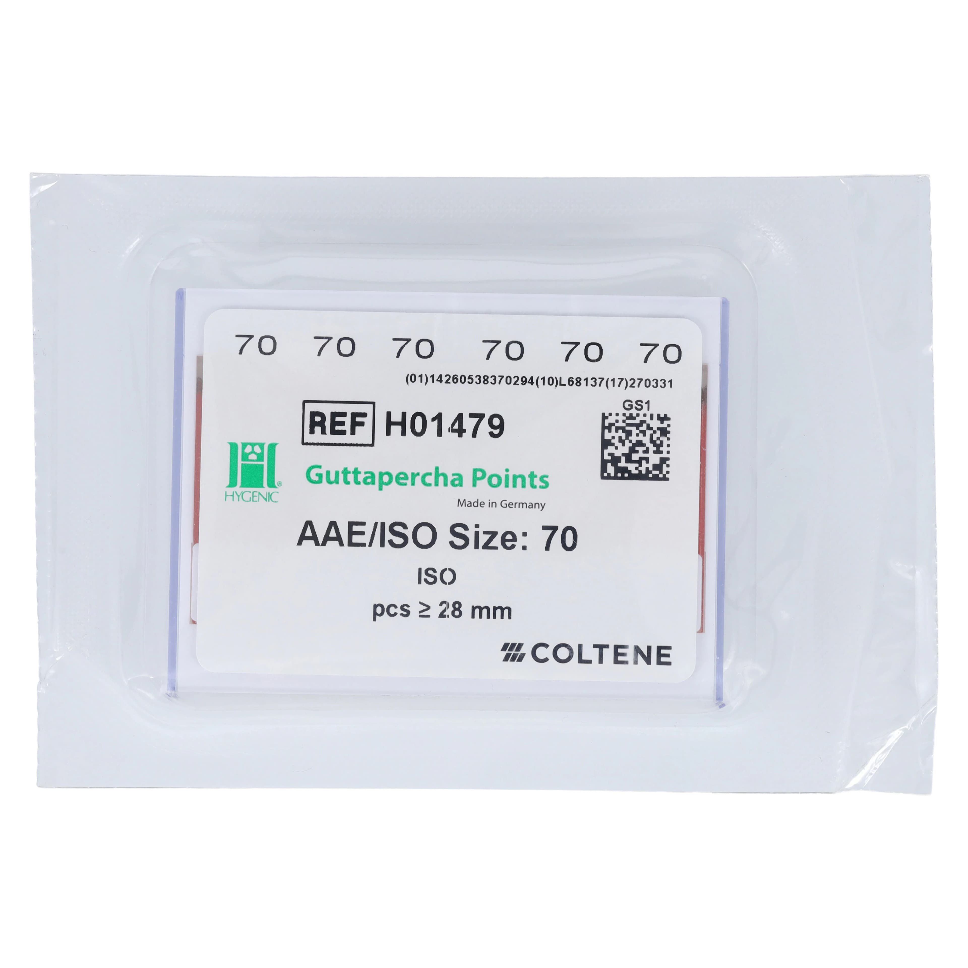 Hygenic Gutta-Percha Points, ISO Size 70, Pink, 28mm, 0.02 Taper, Box of 100 (5 Vials of 20) - #70 Hygenic® Guttapercha Points Pink ISO 28mm Box of 100 - Image 1