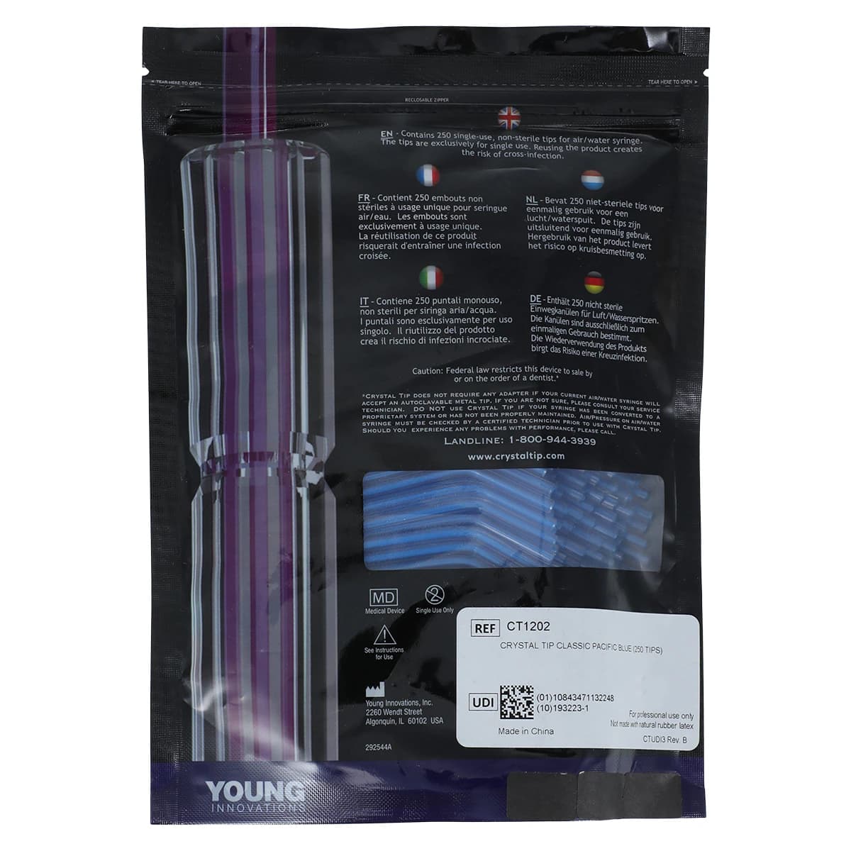 Crystal Tip Disposable Air/Water Syringe Tips, Pacific Blue, 250/Bag, CT1202 thumbnail 2