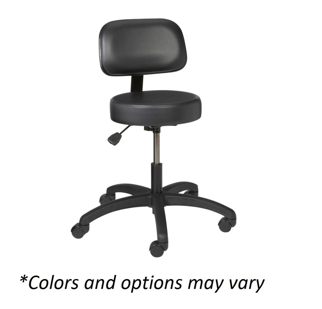 Brewer Vinyl Round Series Laboratory Stool with Casters, Black, 250 lb Capacity - Stool w/ Casters - Image 1