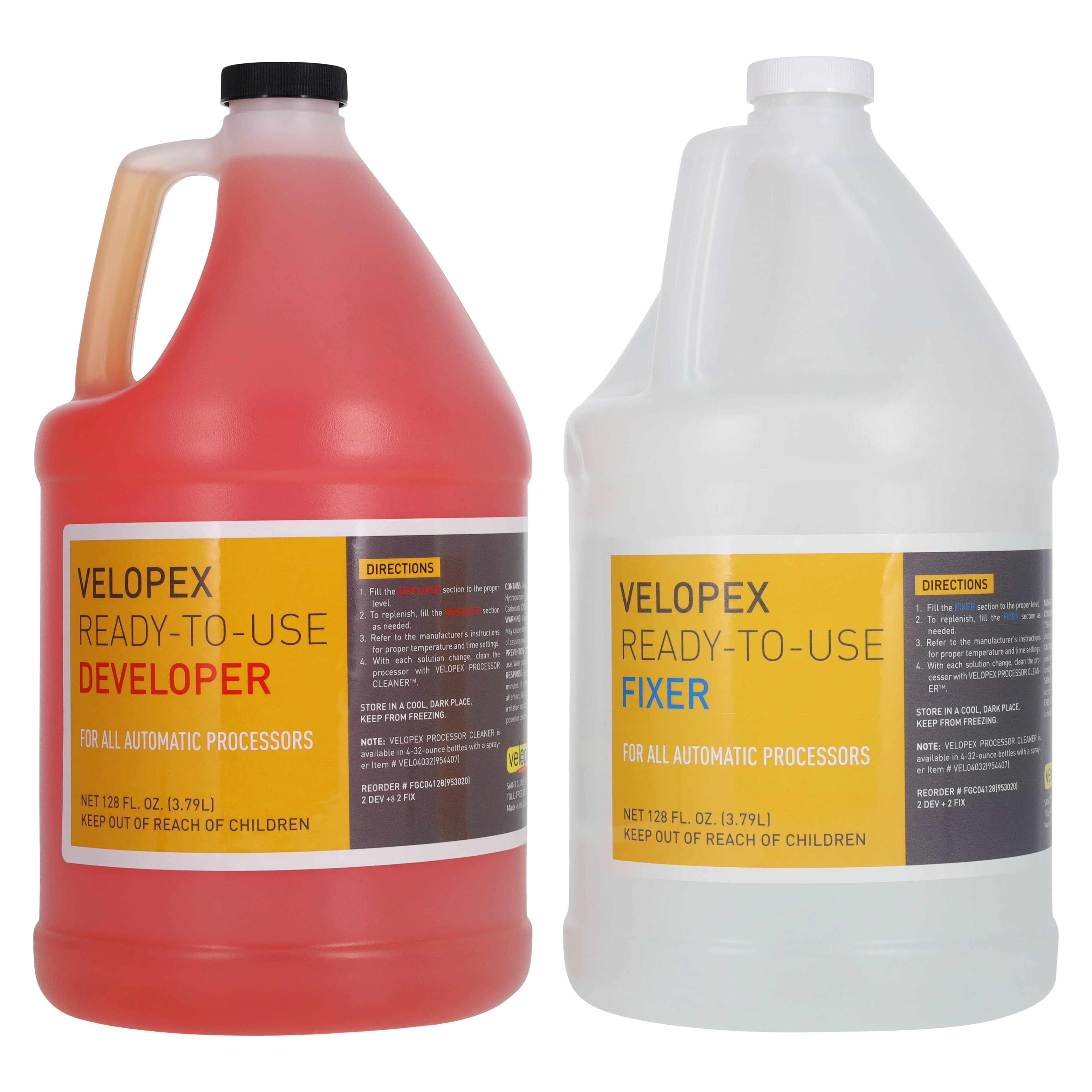Velopex Ready-to-Use Developer & Fixer, 1 Gallon Bottles, 4/Case (2 Developer + 2 Fixer), FGC04128 - Velopex, Developer & Fixer, 2 Gallon Each, 4/Case, FGC04128 - Image 1