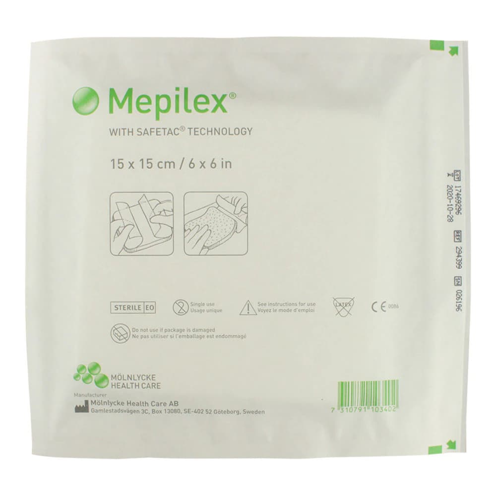 Mepilex Self-Adhesive Silicone Foam Dressing, 6x6 inch, Sterile, Non-Adherent, Absorbent, Latex-Free - Mepilex Self-Adh Silicone Dres - Image 1