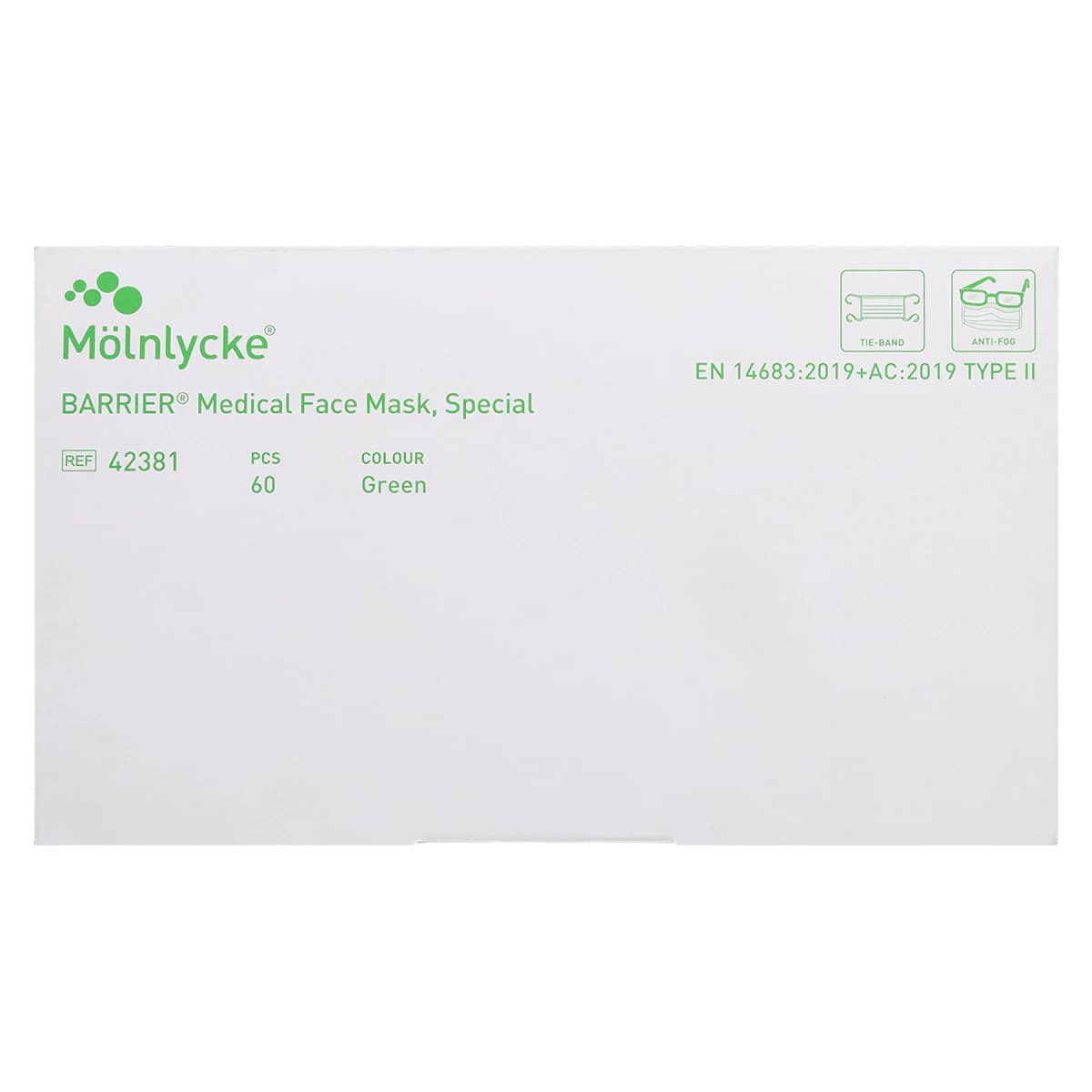 BARRIER® Surgical Mask, Anti-Fog, Green, Tie-On, Pleated, Non-Latex, 60/Box thumbnail 9