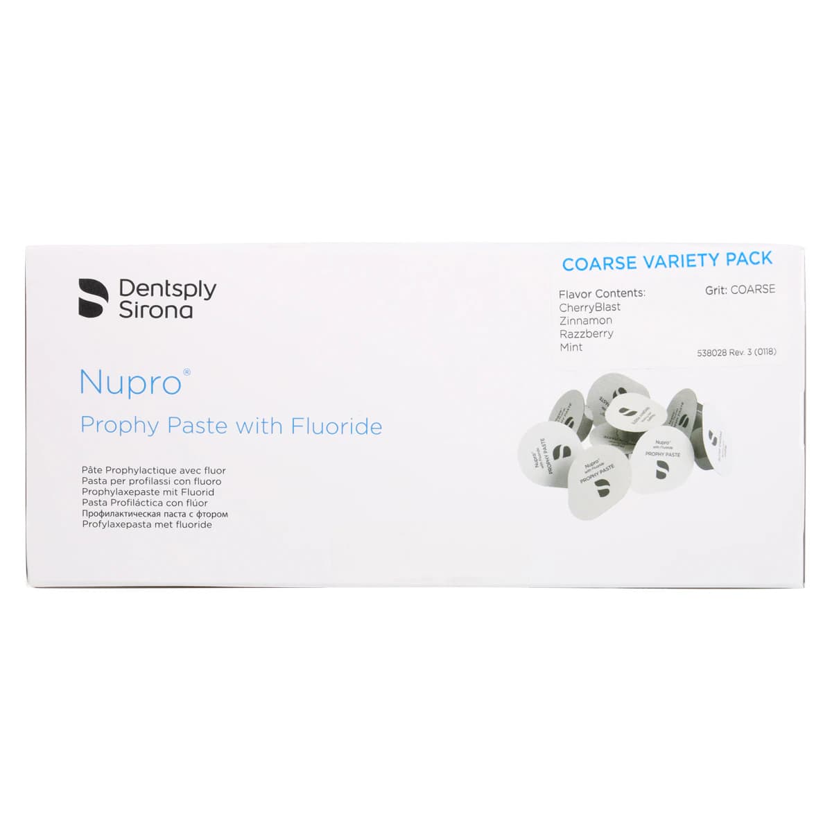 NUPRO® Prophy Paste, Coarse Grit, Adult Variety Pack with Fluoride, 200 Single-Dose Cups (50 each CherryBlast, Mint, Razzberry, Zinnamon), 638028 thumbnail 6
