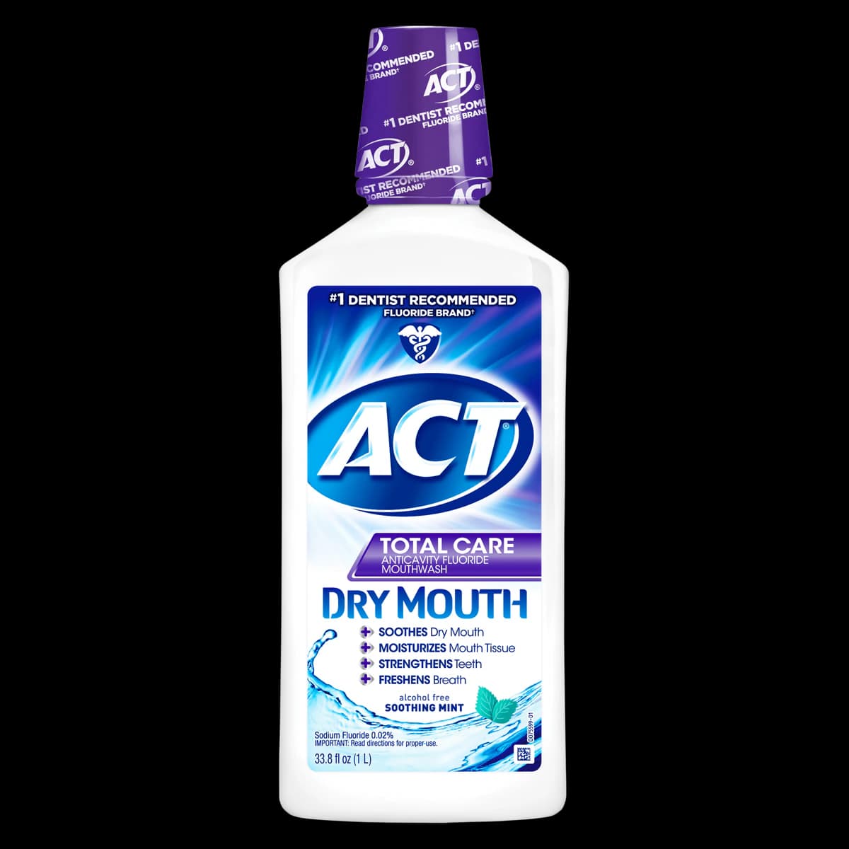 ACT Total Care Dry Mouth Rinse, Soothing Mint, 0.02% NaF, 33.8 oz Bottle - ACT Total Care Dry Mouth Rinse - Image 1