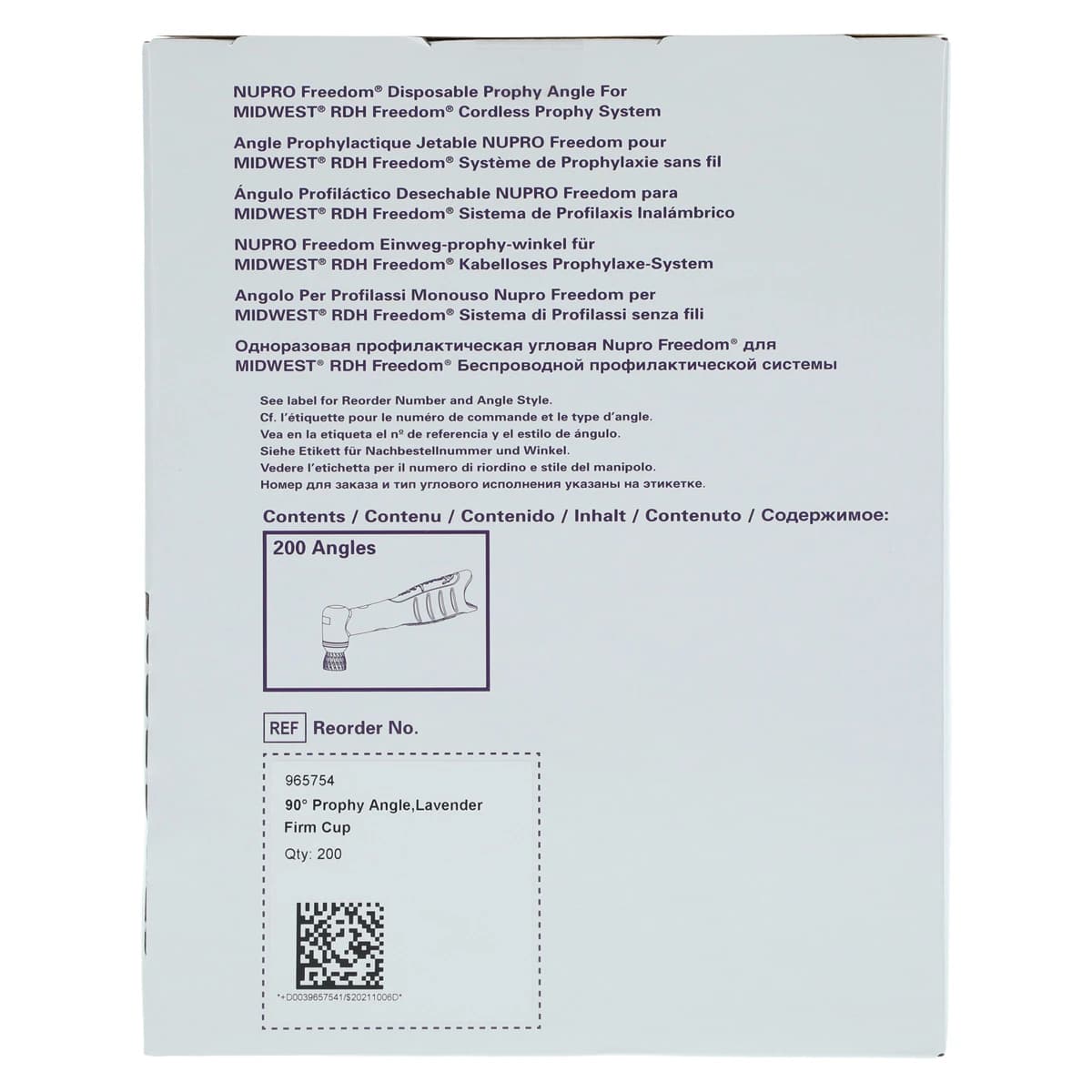 NUPRO Freedom Disposable Prophy Angles, Firm Cup, Lavender, 90°, Latex-Free, 200/Box, 965754 thumbnail 6