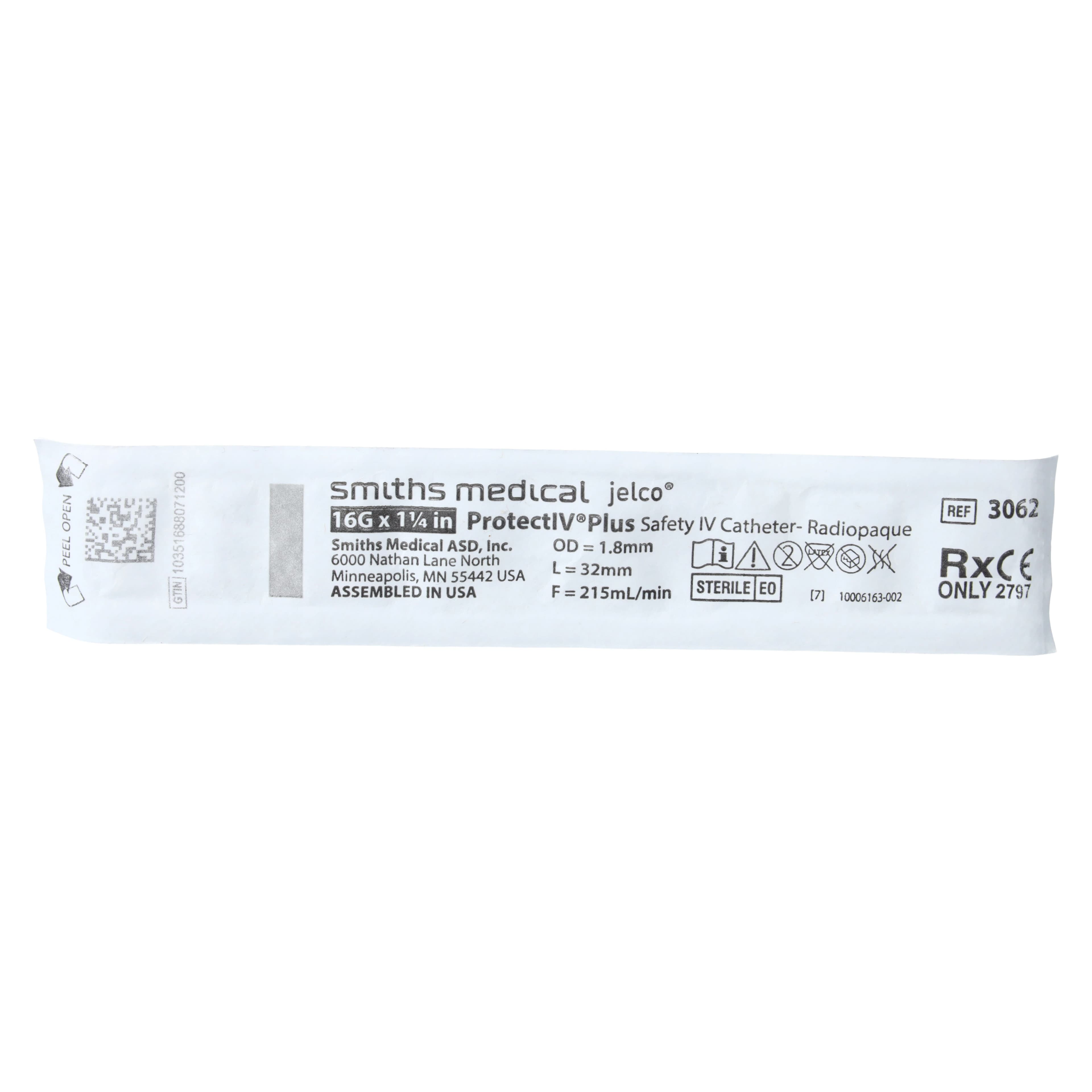 Jelco Protectiv Plus IV Catheter, 16 Gauge, 1-1/4", Safety, Straight, Gray, OCRILON Polyurethane, Sterile, Latex-Free, Radiopaque, Each thumbnail 5