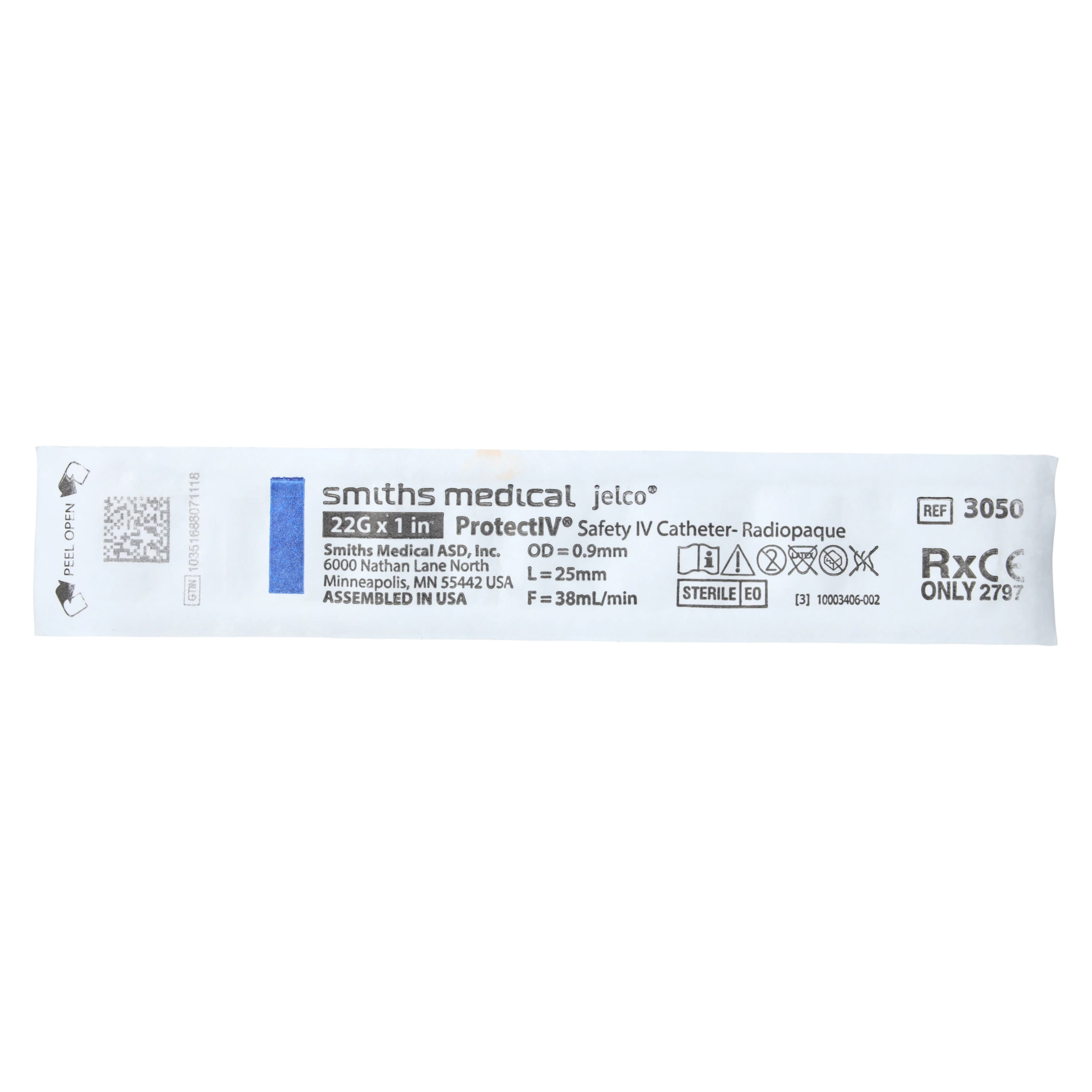 Jelco Protectiv IV Catheter, 22 Gauge, 1 Inch, Safety Straight, Blue, Sterile, Single thumbnail 5