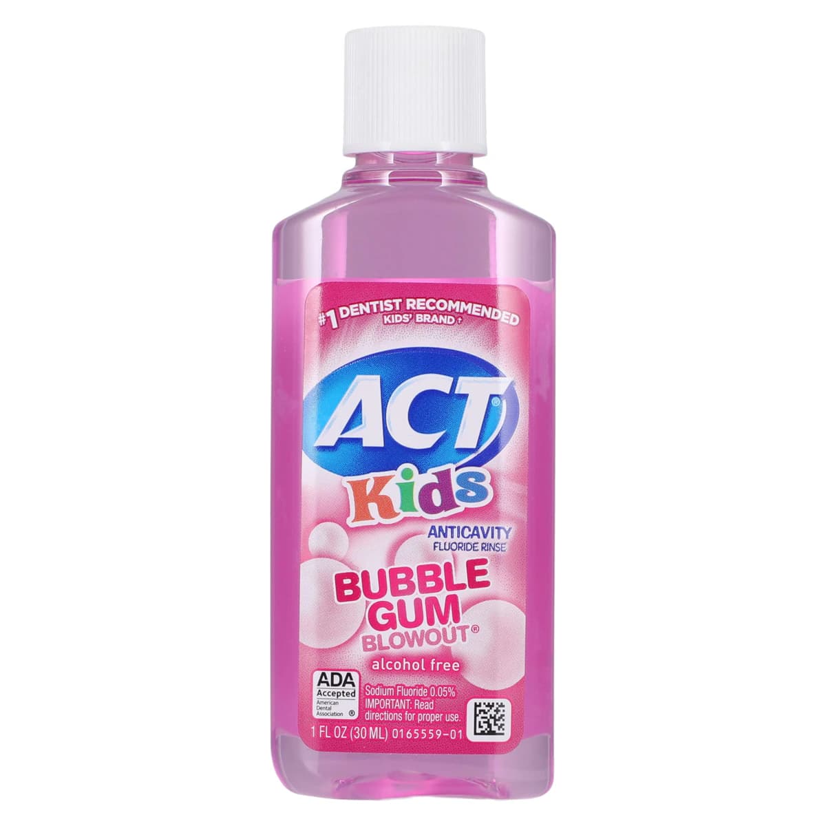 ACT Kids' Alcohol-Free Anticavity Fluoride Rinse, Bubblegum Blowout, 1 oz Bottle, 48/Case - ACT® Kids' Alcohol-Free Anticavity Fluoride Rinse - 1 oz Bottle, BubbleGum Blowout®, 48/Pkg - Image 1