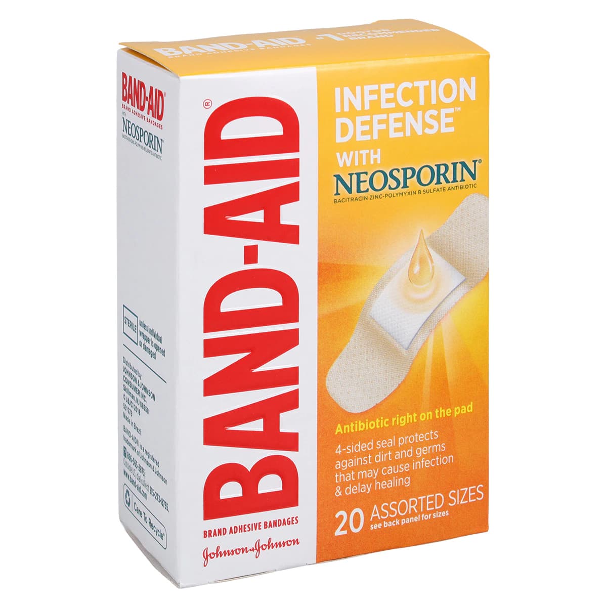 Band-Aid Plus Antibiotic Adhesive Bandage, Plastic, Assorted Sizes, Flesh, Sterile, 20/Box thumbnail 2