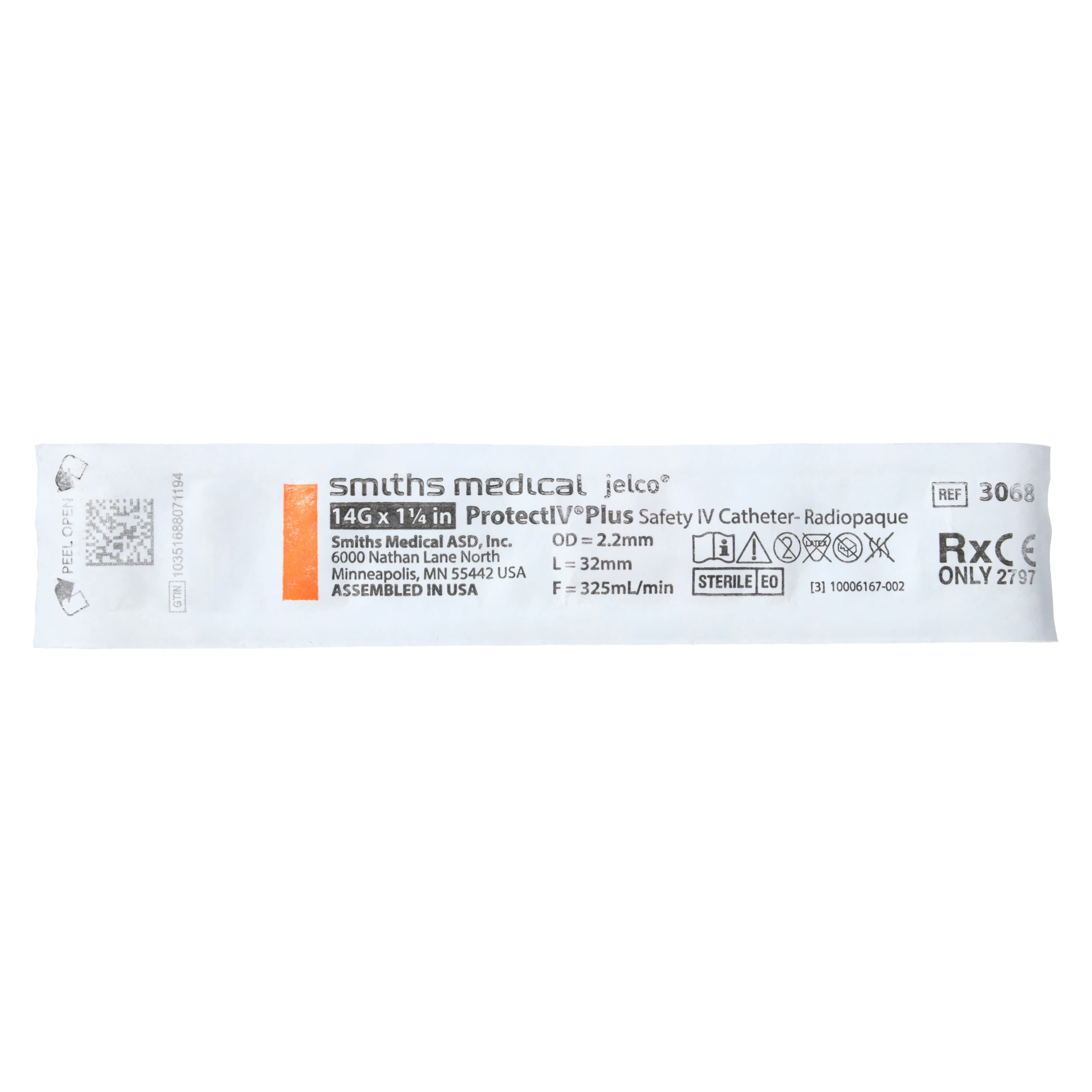 Jelco Protectiv Plus IV Catheter, 14 Gauge, 1-1/4", Safety Straight, Orange, Sterile, Each thumbnail 5
