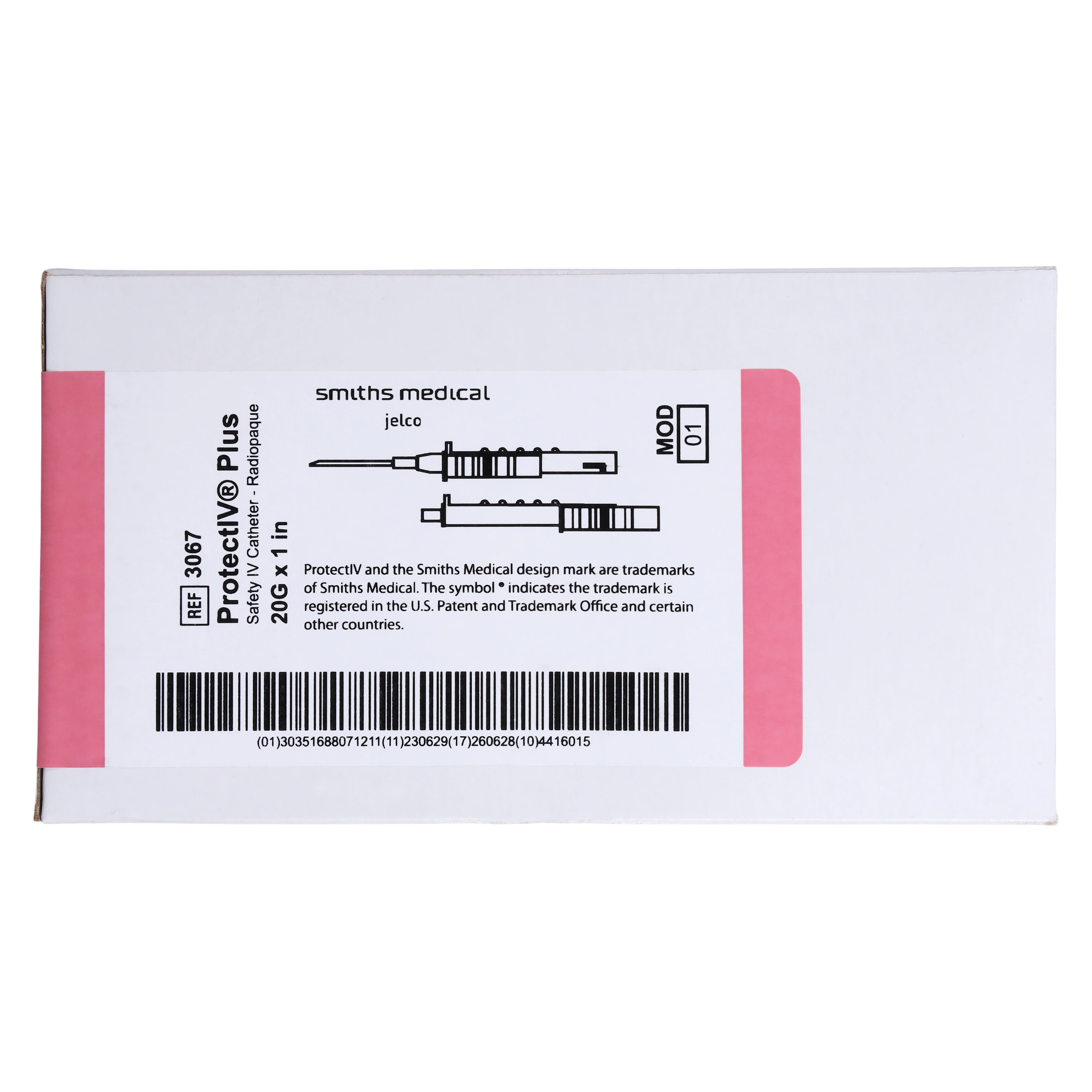 Jelco Protectiv Plus IV Catheter, 20 Gauge, 1", Pink, Safety, Straight, Sterile, Latex-Free, 50/Box thumbnail 7