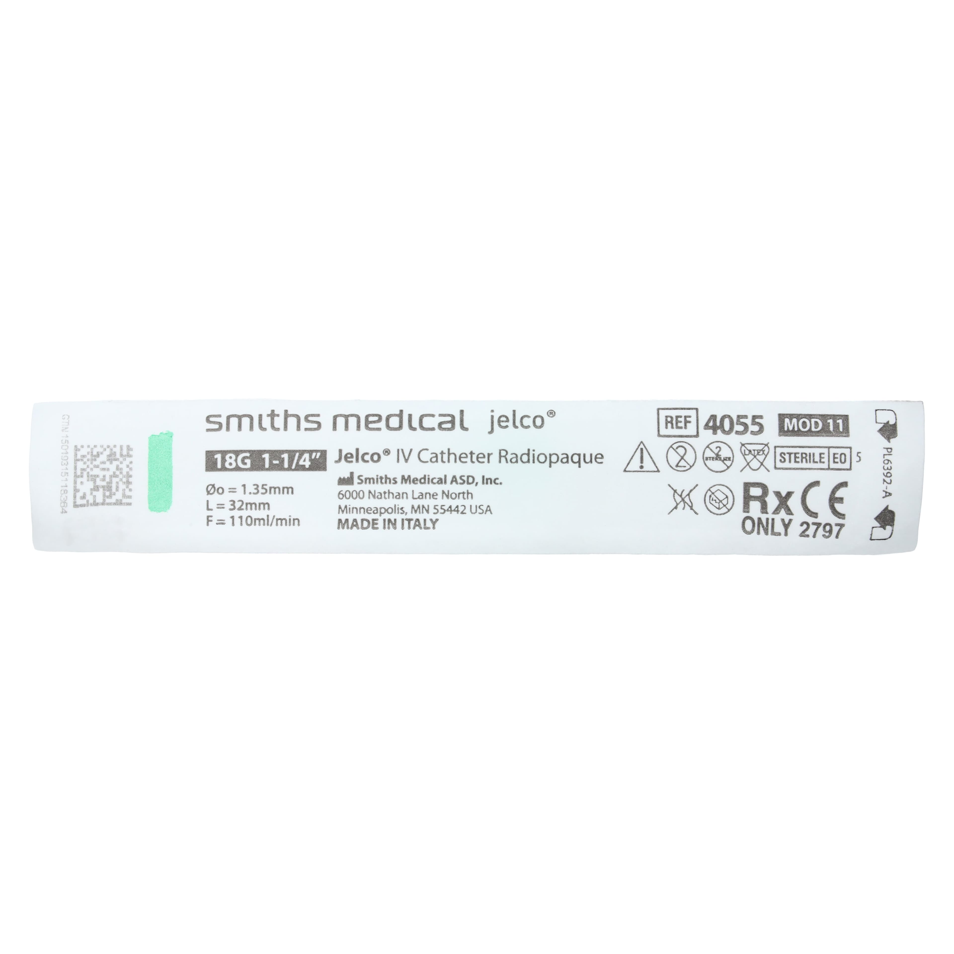 Jelco IV Catheter Radiopaque, 18 Gauge, 1-1/4", Green, Straight with Wings, Sterile, Each thumbnail 5