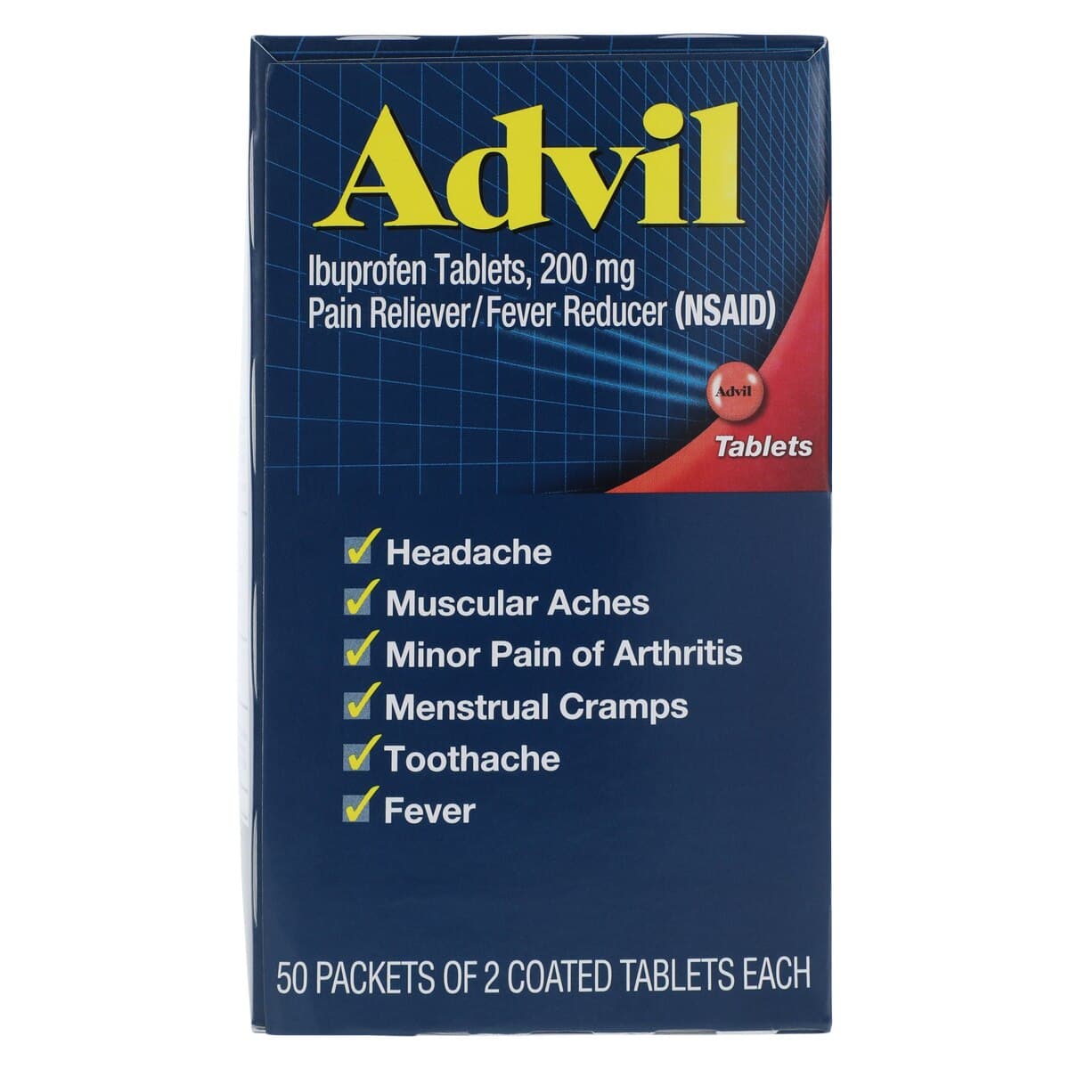 Advil Tablets 200mg, 2 Tablets per Pack, 50 Packs per Box (100 Tablets Total) thumbnail 3