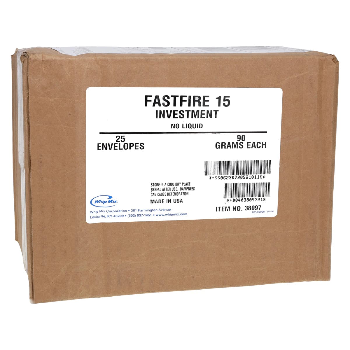 Whip Mix FastFire 15 Casting Investment, No Liquid, 90g, 25/Case, #38097 - Fastfire 15 inv No/Lq 25/90G - Image 1