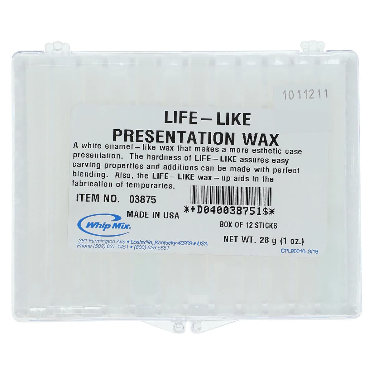 Whip Mix Life-Like Presentation Wax, White Sticks, 12/Box, 1 oz Each, #03875 - Life-Like Presentation Wax White Sticks Box of 12 - Image 1