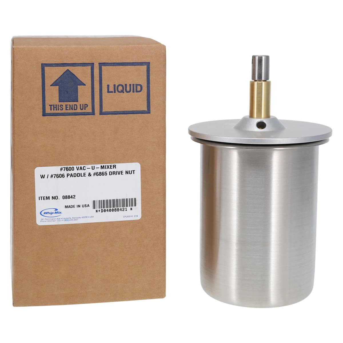 Whip Mix #7600 Vac-U-Mixer, 1200ml Stainless Steel Bowl with Lid and Paddle - #7600 Vac-U-Mixer 1200ml Stainless Steel Bowl, Lid and Paddle - Image 1