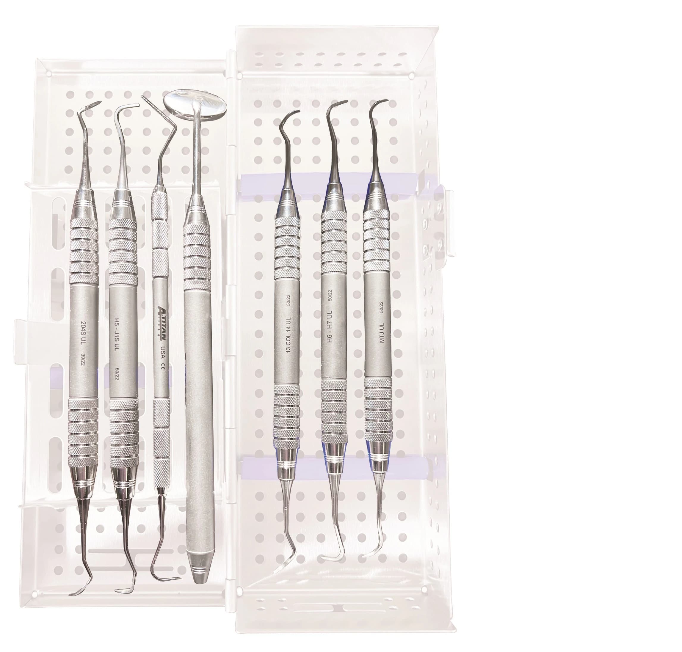 A. Titan Instruments Prophy Kit, T5 Large Double Decker Cassette with Mirror, Explorer/Probe, and Scalers, Stainless Steel, Made in USA - Prophy Kit - Image 1