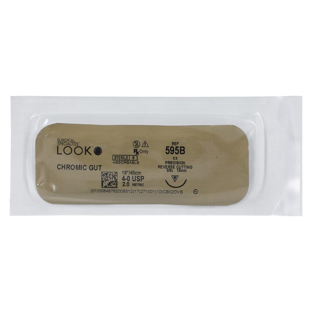 Look Chromic Gut Absorbable Suture with C3 Precision Reverse Cutting Needle, 3/8 Circle, 4-0, 18"/45 cm, Undyed Beige, 12/Pk, 595B thumbnail 3