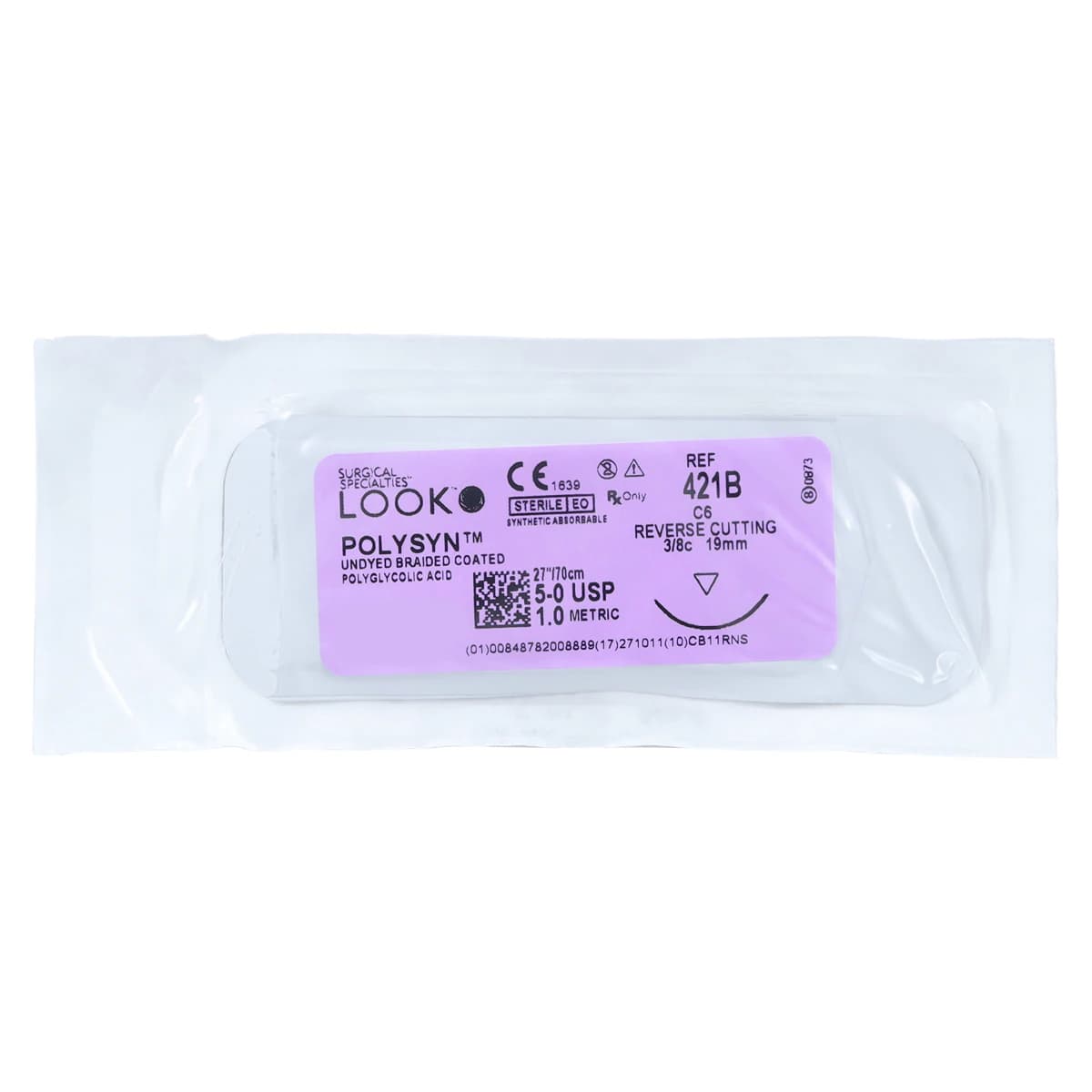 LOOK™ PolySyn™ Absorbable Braided Suture, 5-0, Polyglycolic Acid (PGA), Undyed, C-6 Reverse Cutting Needle, 3/8 Circle, 19 mm, 27", 12/Box, 421B thumbnail 3