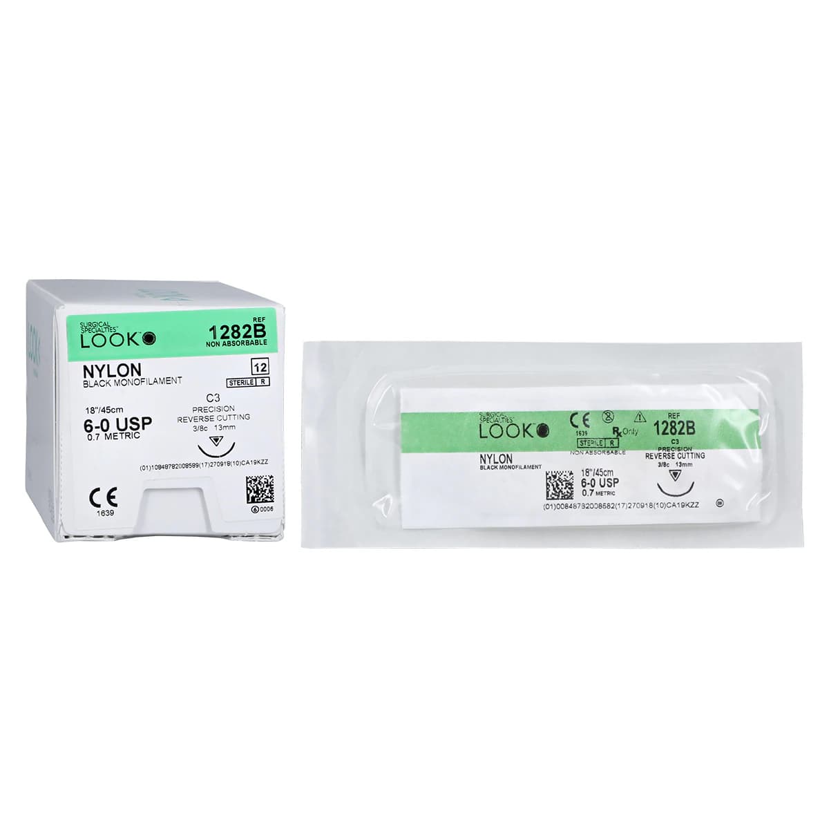 Look Nylon Black Monofilament Suture, 6-0, 18" (45 cm), C3 Precision Reverse Cutting 3/8 Circle 13mm Needle, 12/Box, 1282B thumbnail 2