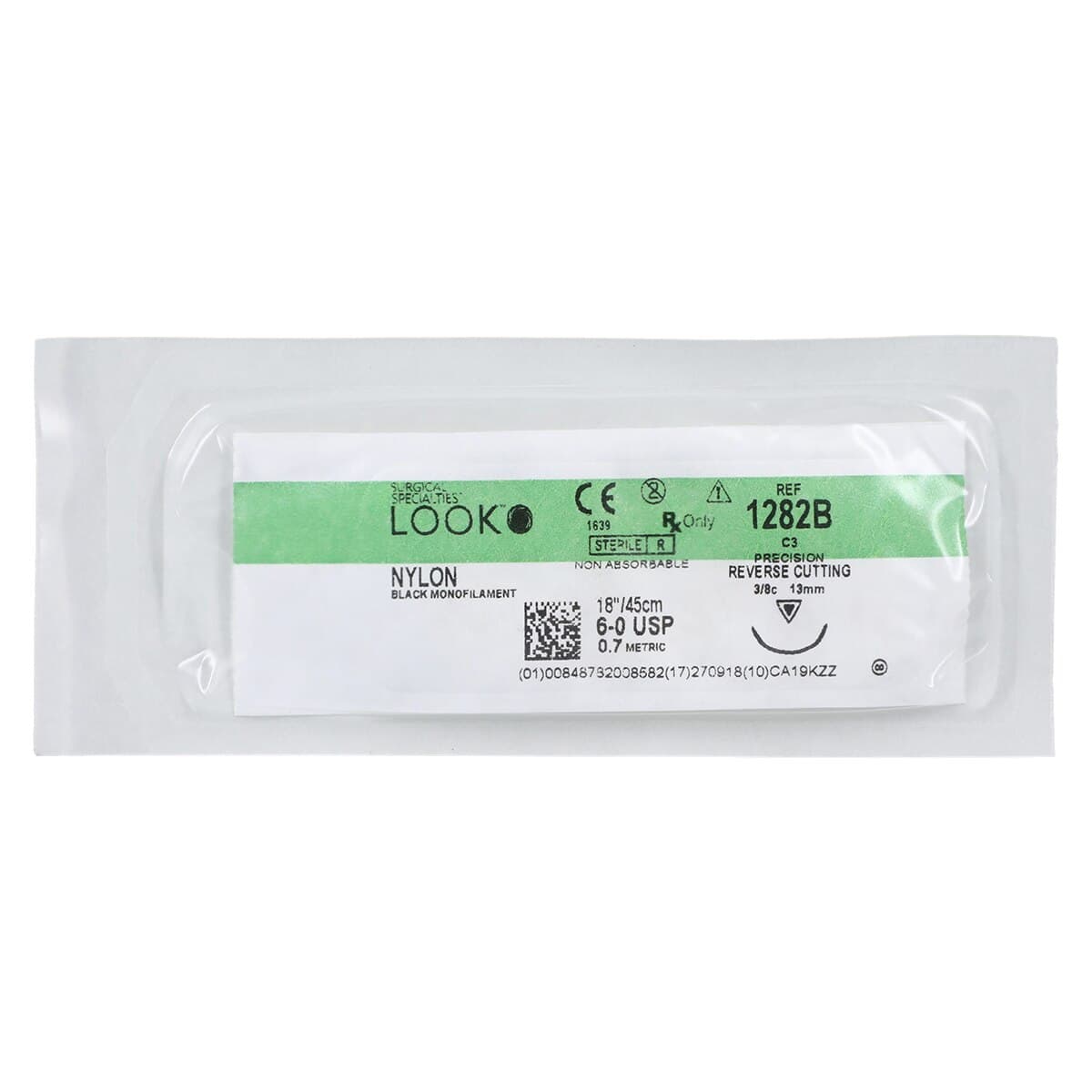 Look Nylon Black Monofilament Suture, 6-0, 18" (45 cm), C3 Precision Reverse Cutting 3/8 Circle 13mm Needle, 12/Box, 1282B thumbnail 3