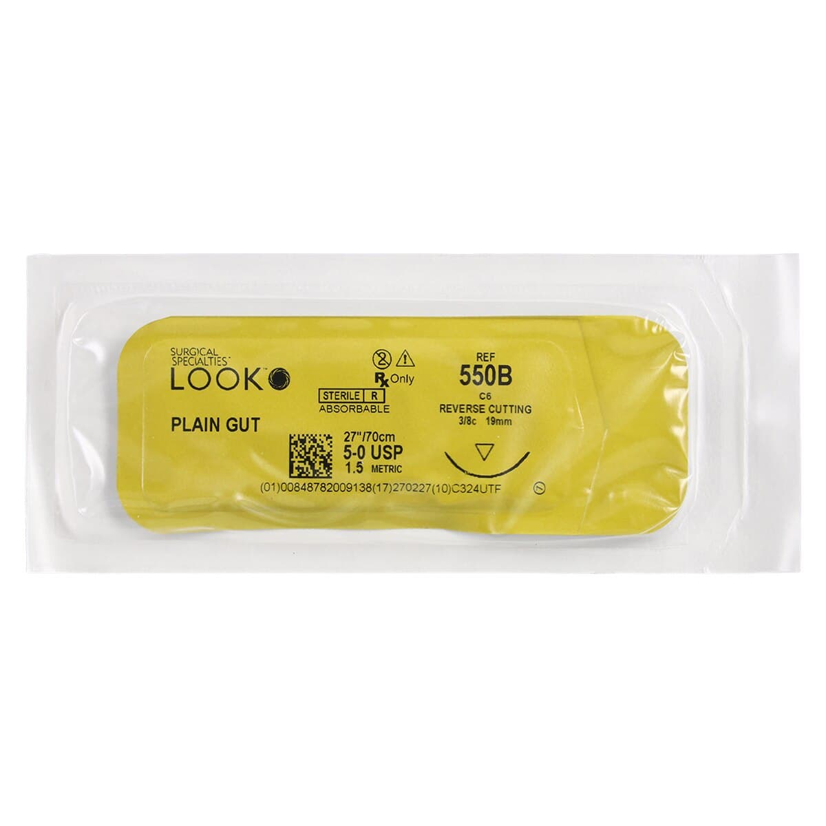 LOOK™ Sharpoint™ Plain Gut Suture, 5-0, 27" (70 cm), C-6 Reverse Cutting Needle, 3/8 Circle, 18 mm, Beige, 12/Box, 550B thumbnail 3