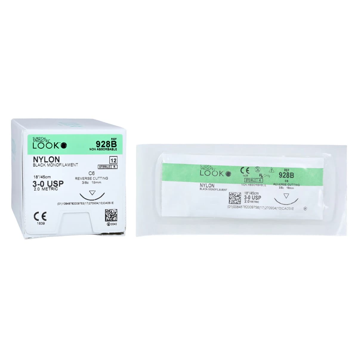 LOOK™ Sharpoint™ Nylon Monofilament Suture, 3-0, Black, 18" (45 cm), C-6 Reverse Cutting 3/8 Circle Needle, 12/Bx, 928B thumbnail 2